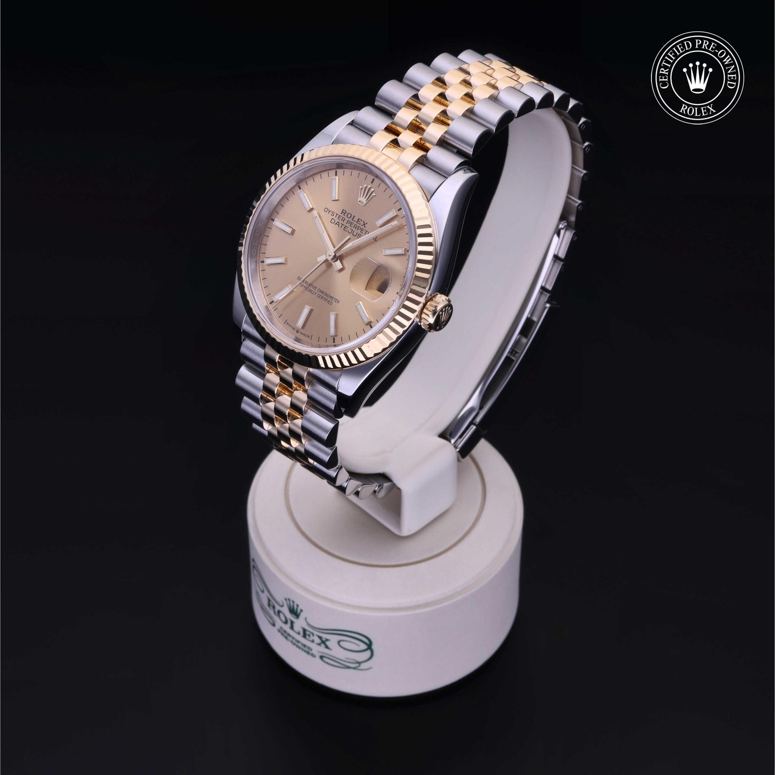 Rolex Certified Pre-owned Datejust M126233-0015 front on black background