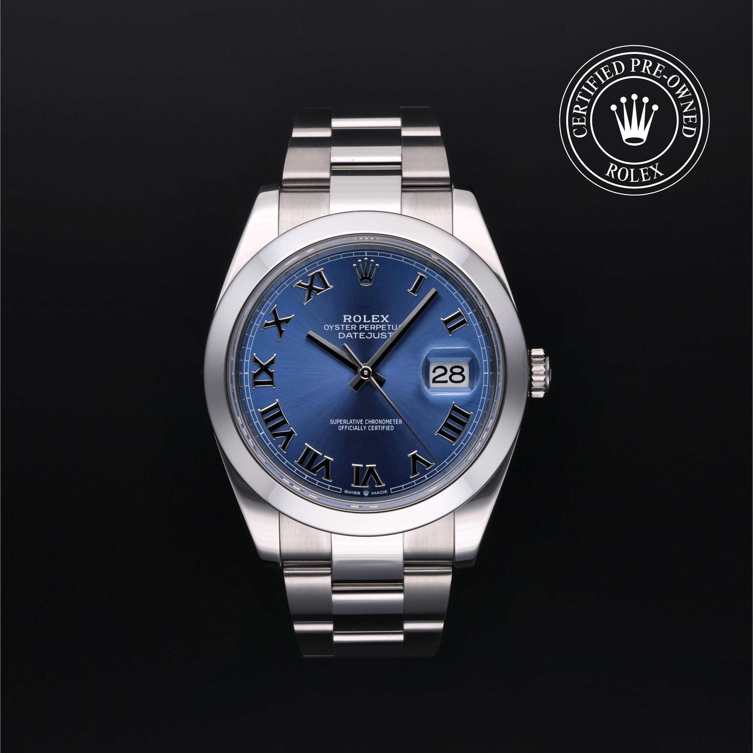 Rolex Certified Pre-owned Datejust M126300-0017 front on black background