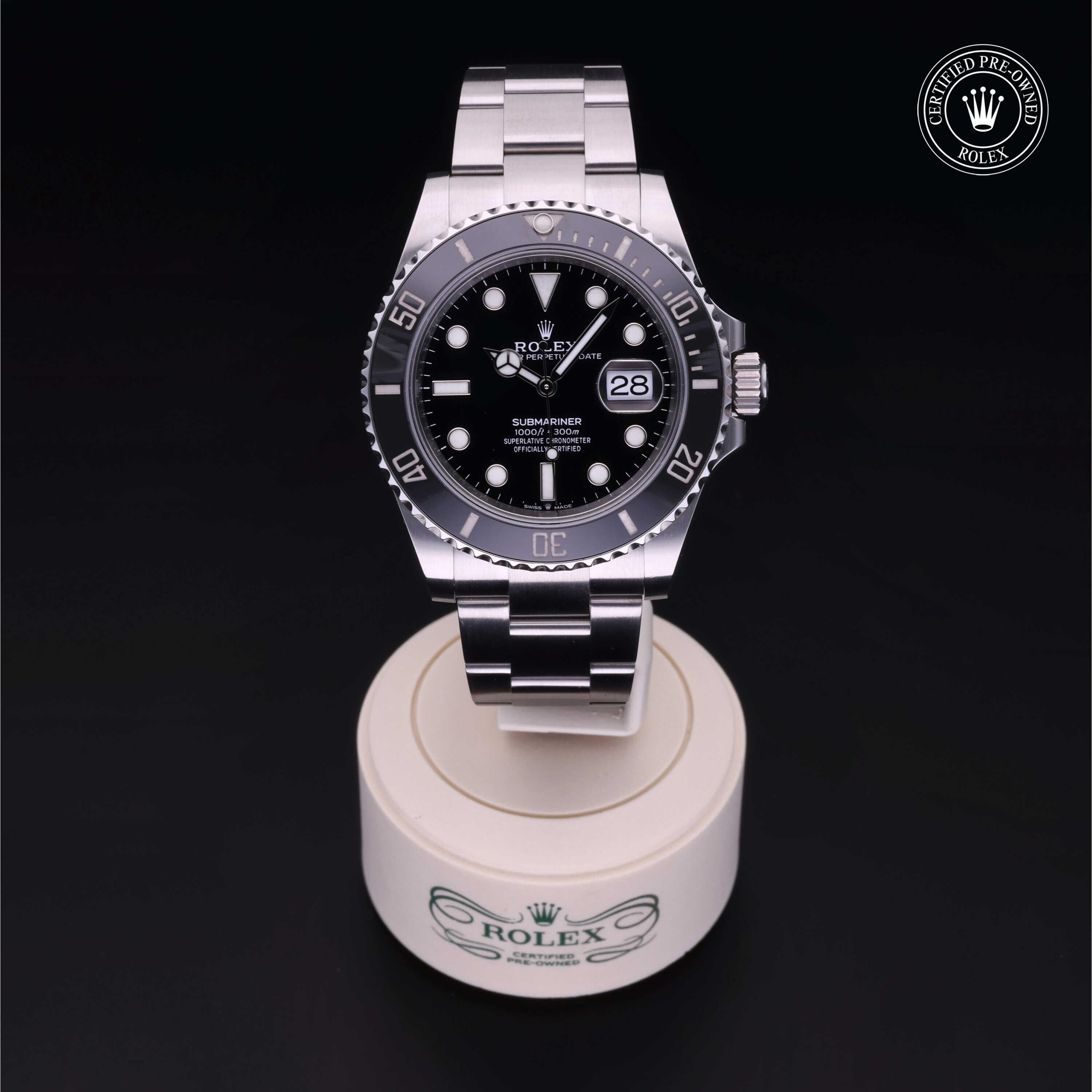 Rolex Certified Pre-owned Submariner M126610LN-0001 front on black background