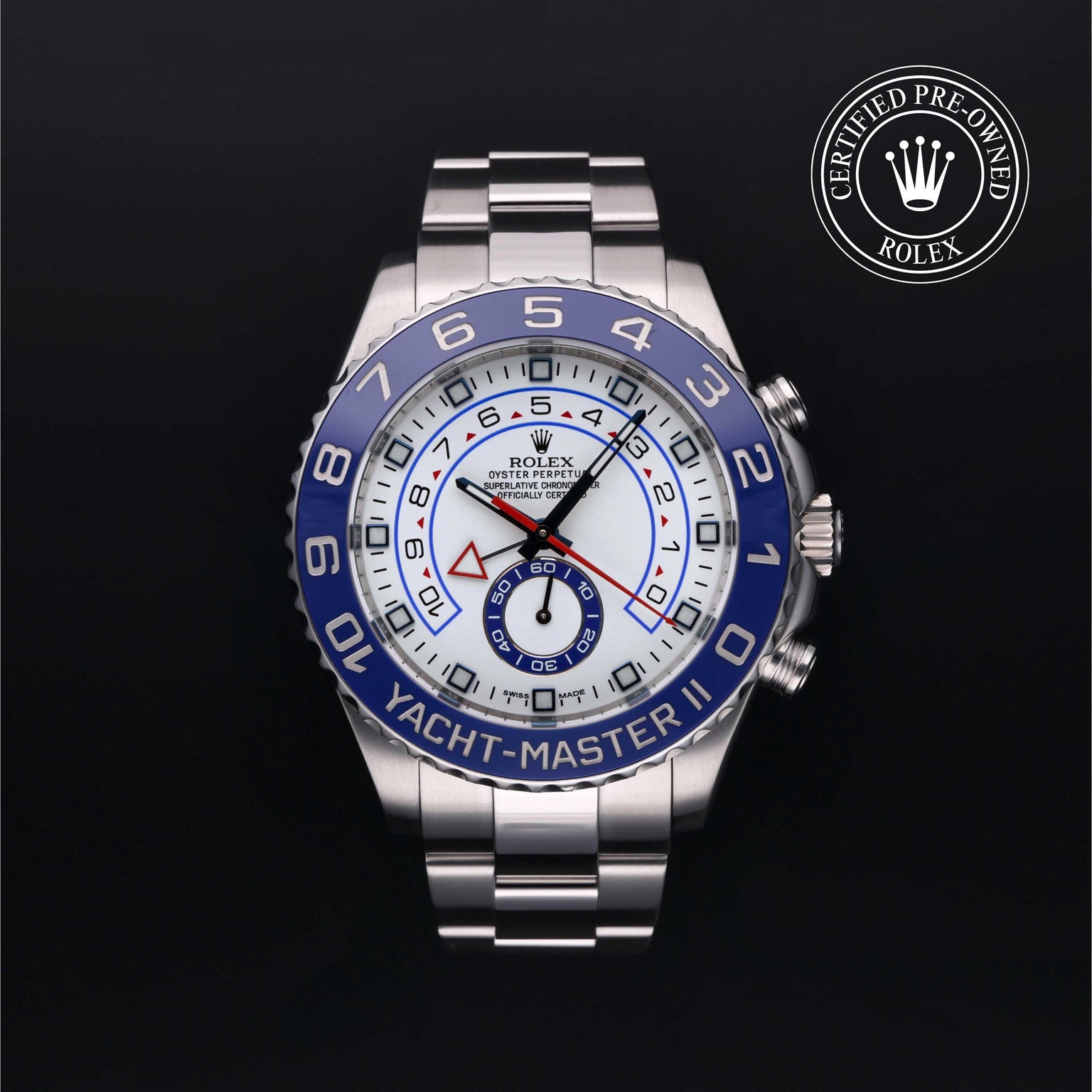 Rolex Certified Pre-owned Yacht-Master M116680-0001 front on black background