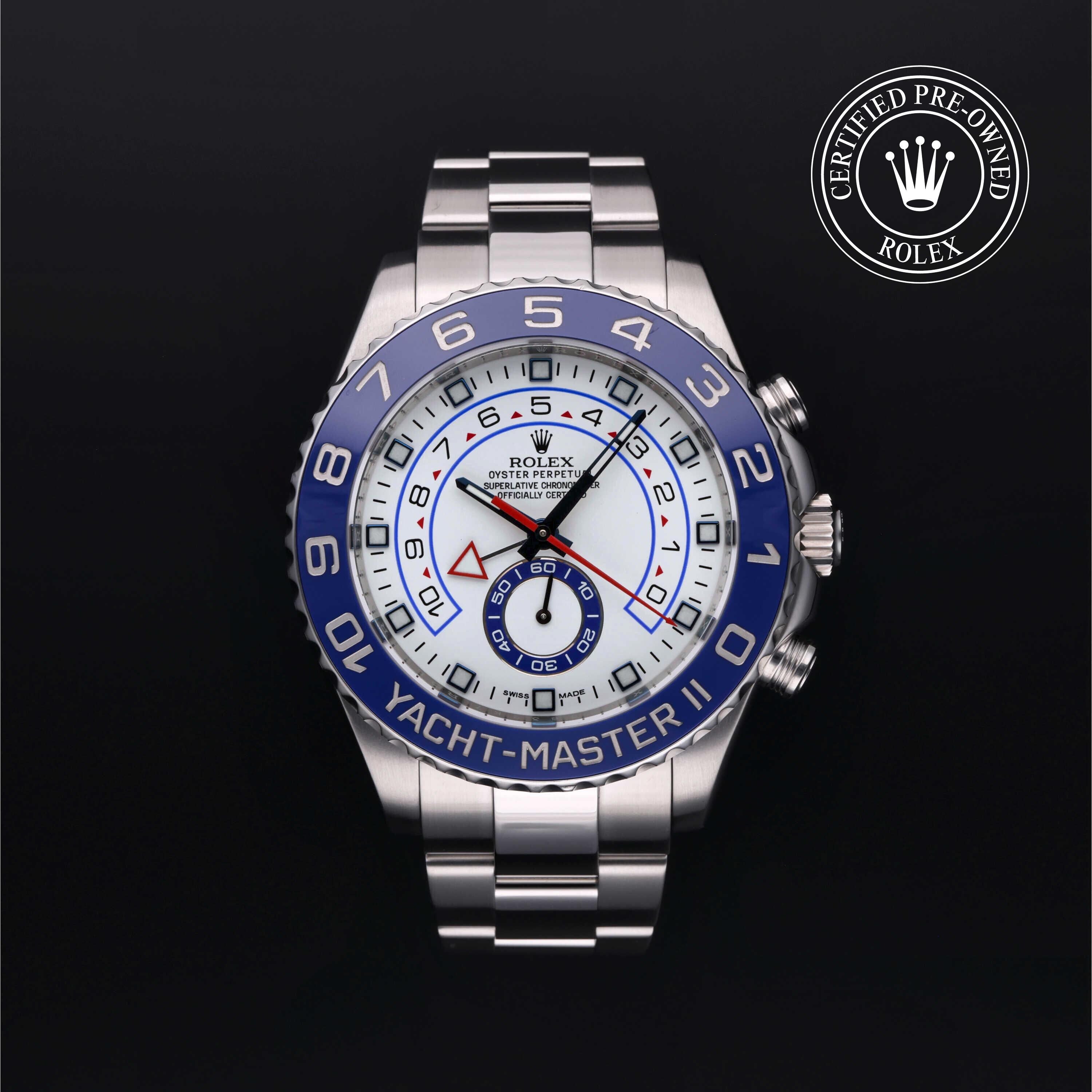 Rolex Certified Pre-owned Yacht-Master M116680-0001 front on black background