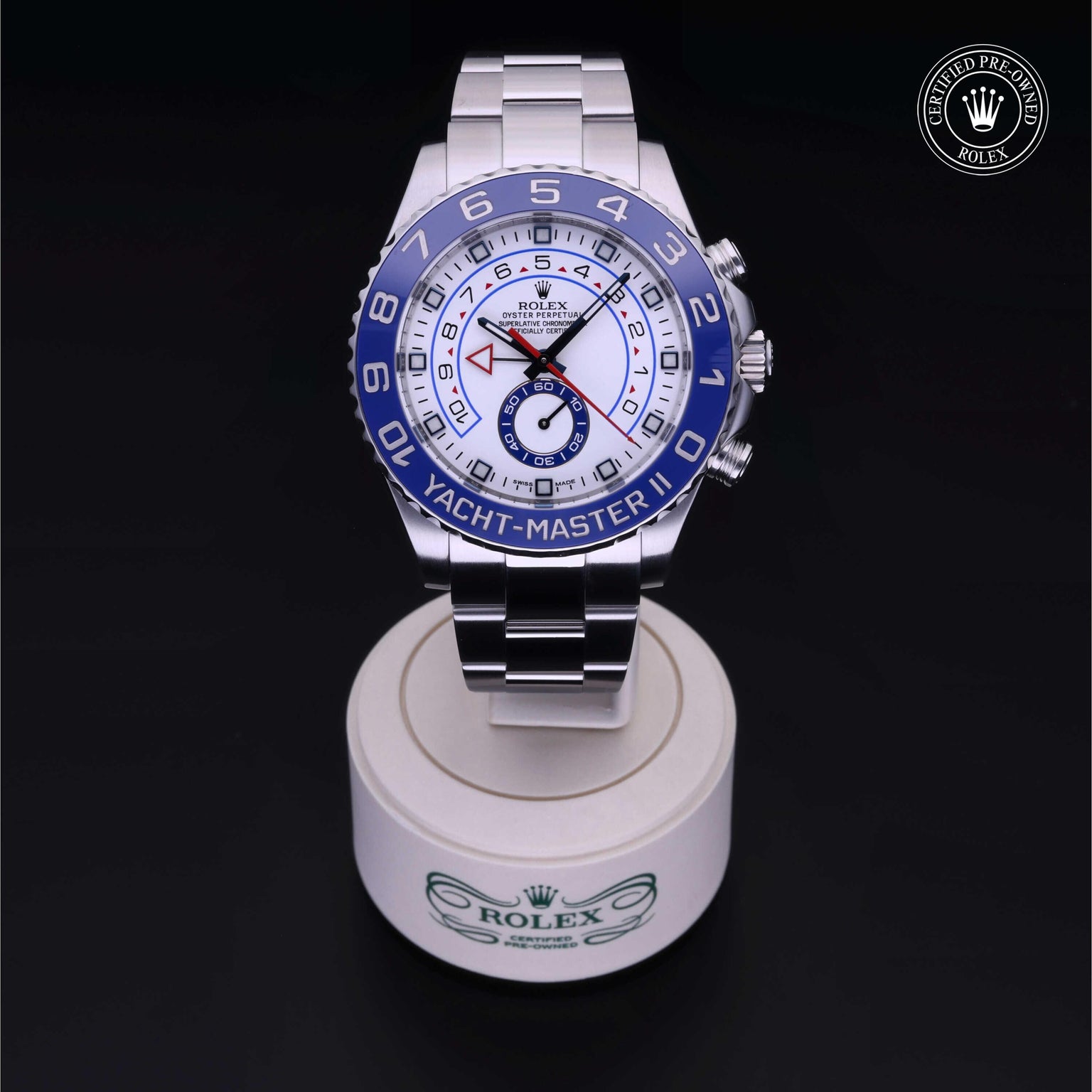 Rolex Certified Pre-owned Yacht-Master M116680-0001 front on black background