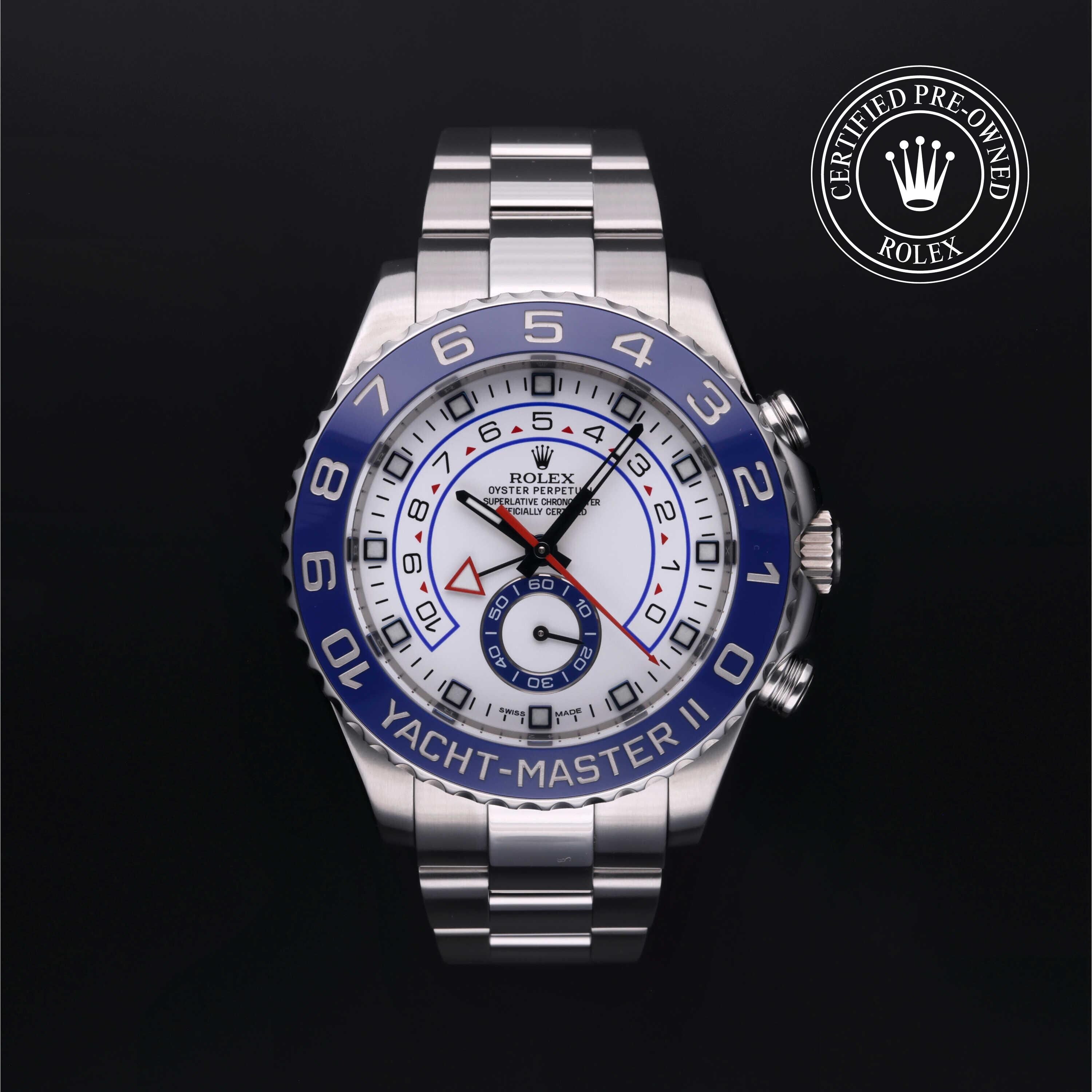 Rolex Certified Pre-owned Yacht-Master M116680-0001 front on black background