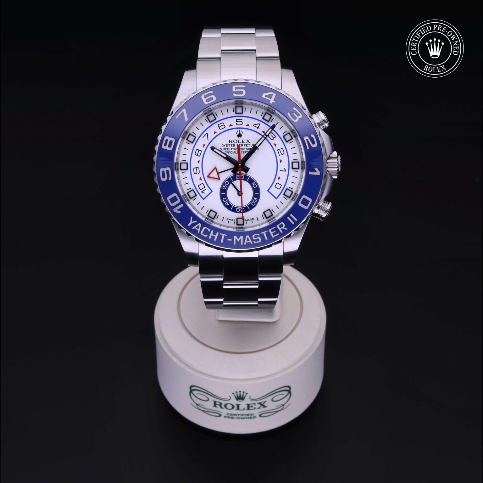 Rolex Certified Pre-owned Yacht-Master M116680-0001 front on black background