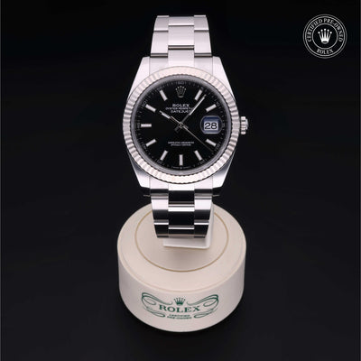 Rolex Certified Pre-owned Datejust M126334-0015 front on black background