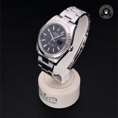 Rolex Certified Pre-owned Datejust M126334-0015 front on black background