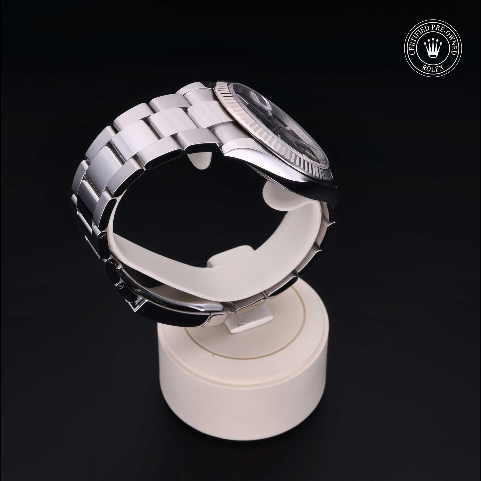 Rolex Certified Pre-owned Datejust M126334-0015 front on black background