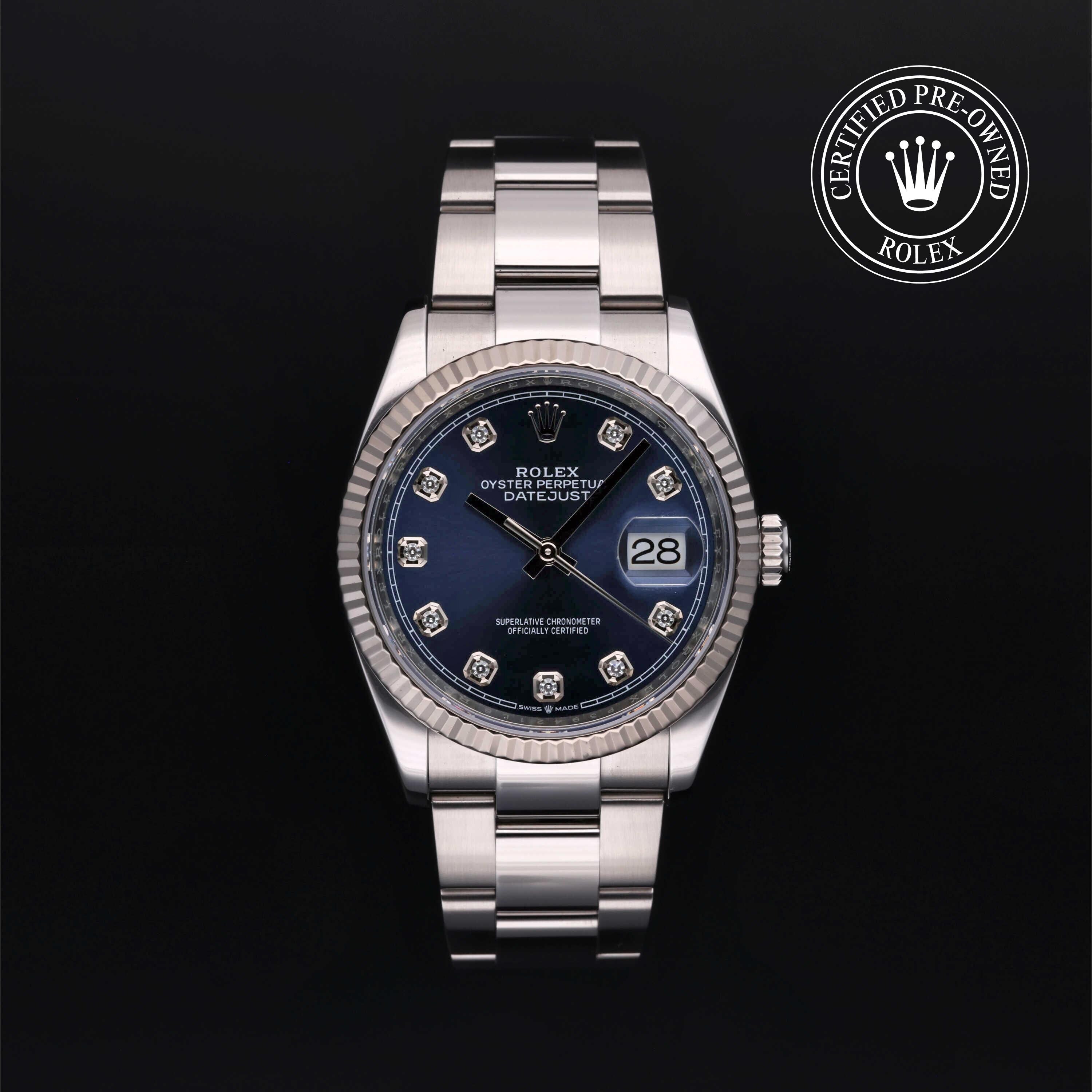 Rolex Certified Pre-owned Datejust M126234-0038 front on black background