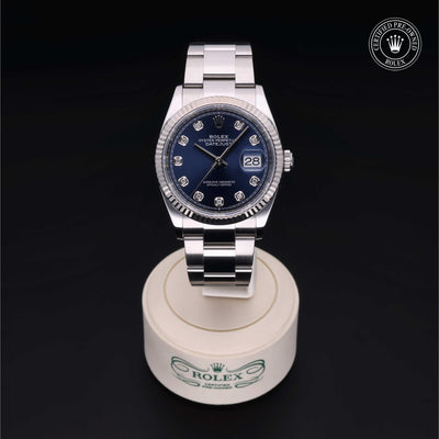 Rolex Certified Pre-owned Datejust M126234-0038 front on black background