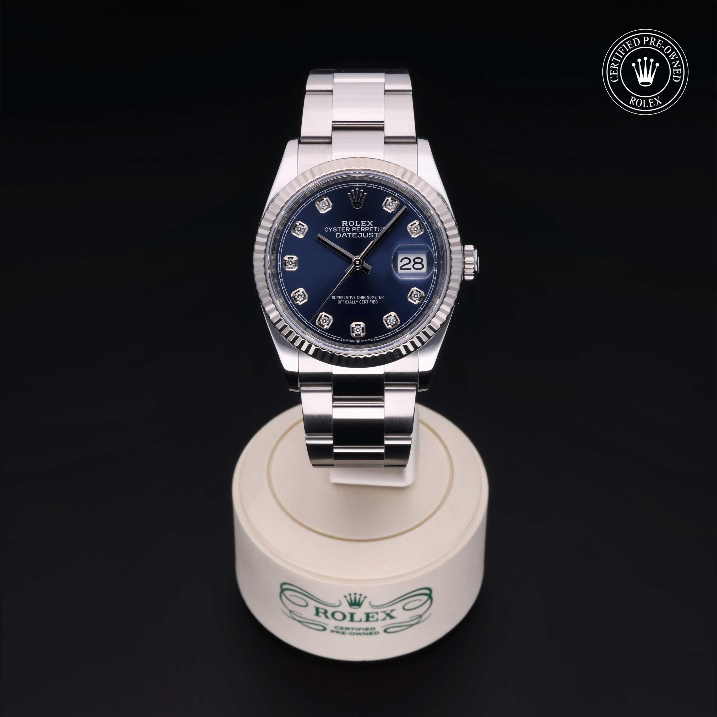 Rolex Certified Pre-owned Datejust M126234-0038 front on black background