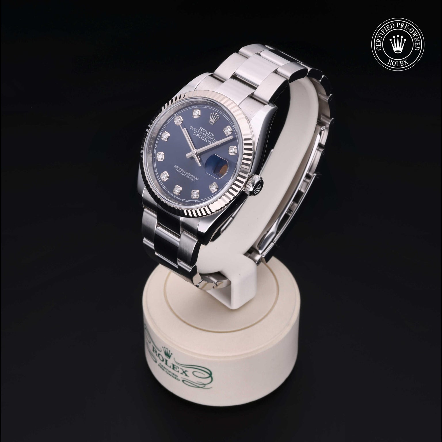 Rolex Certified Pre-owned Datejust M126234-0038 front on black background
