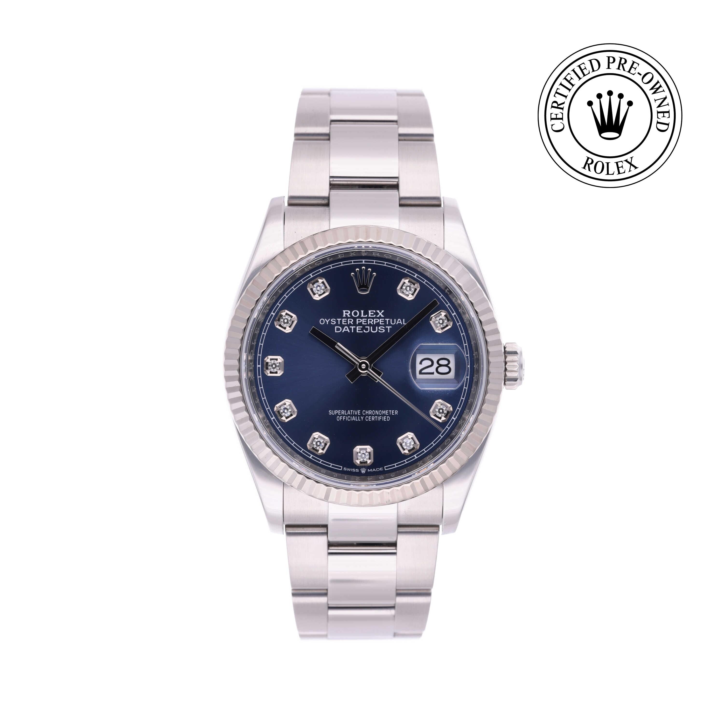 Rolex Certified Pre-owned Datejust M126234-0038 front on white background
