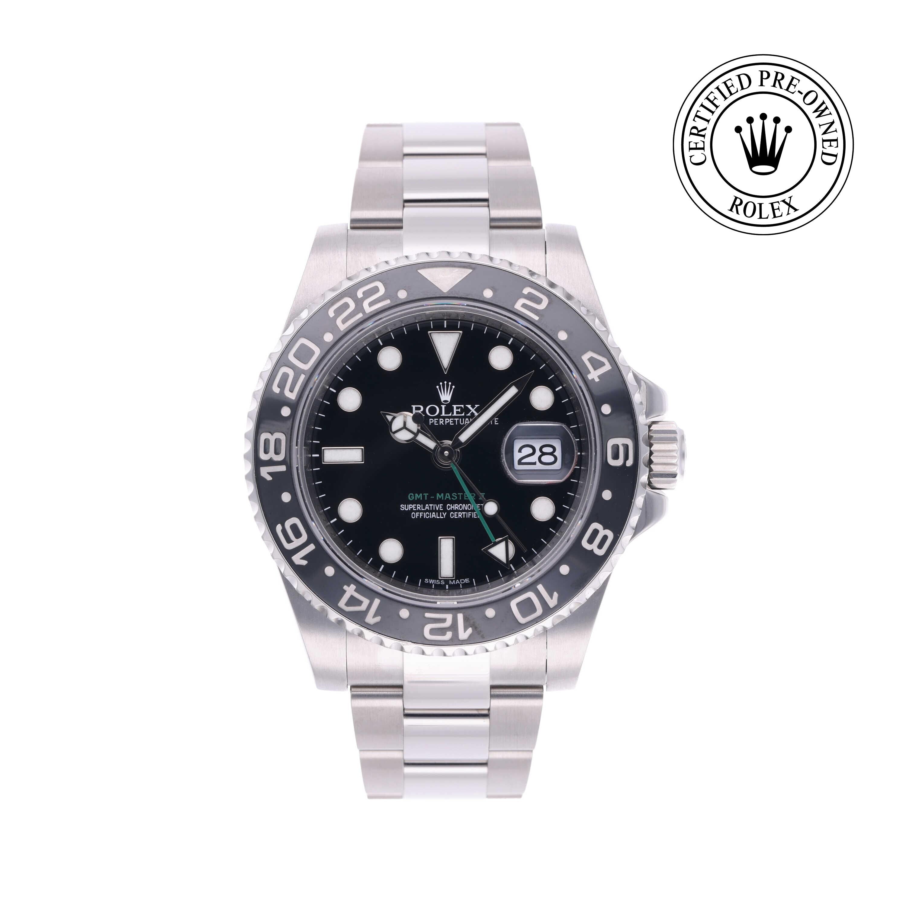 Rolex Certified Pre-owned GMT M116710LN-0001 front on white background
