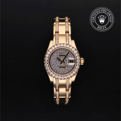 Rolex Certified Pre-owned Pearlmaster M80298-0147 front on black background