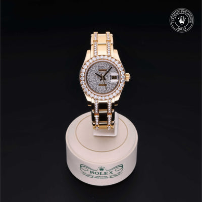 Rolex Certified Pre-owned Pearlmaster M80298-0147 front on black background