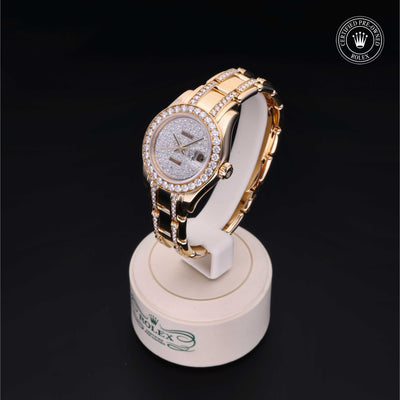 Rolex Certified Pre-owned Pearlmaster M80298-0147 front on black background