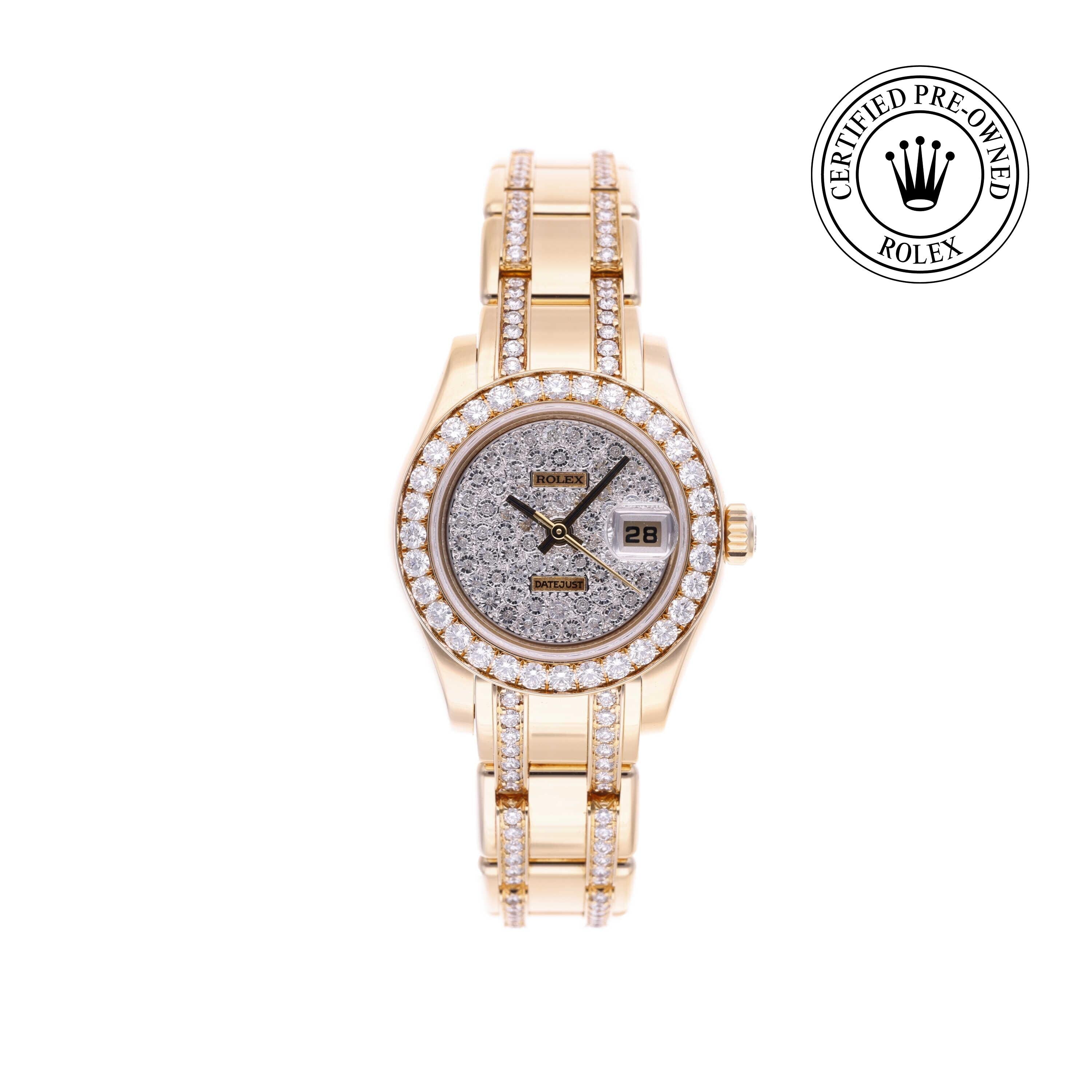 Rolex Certified Pre-owned Pearlmaster M80298-0147 front on white background