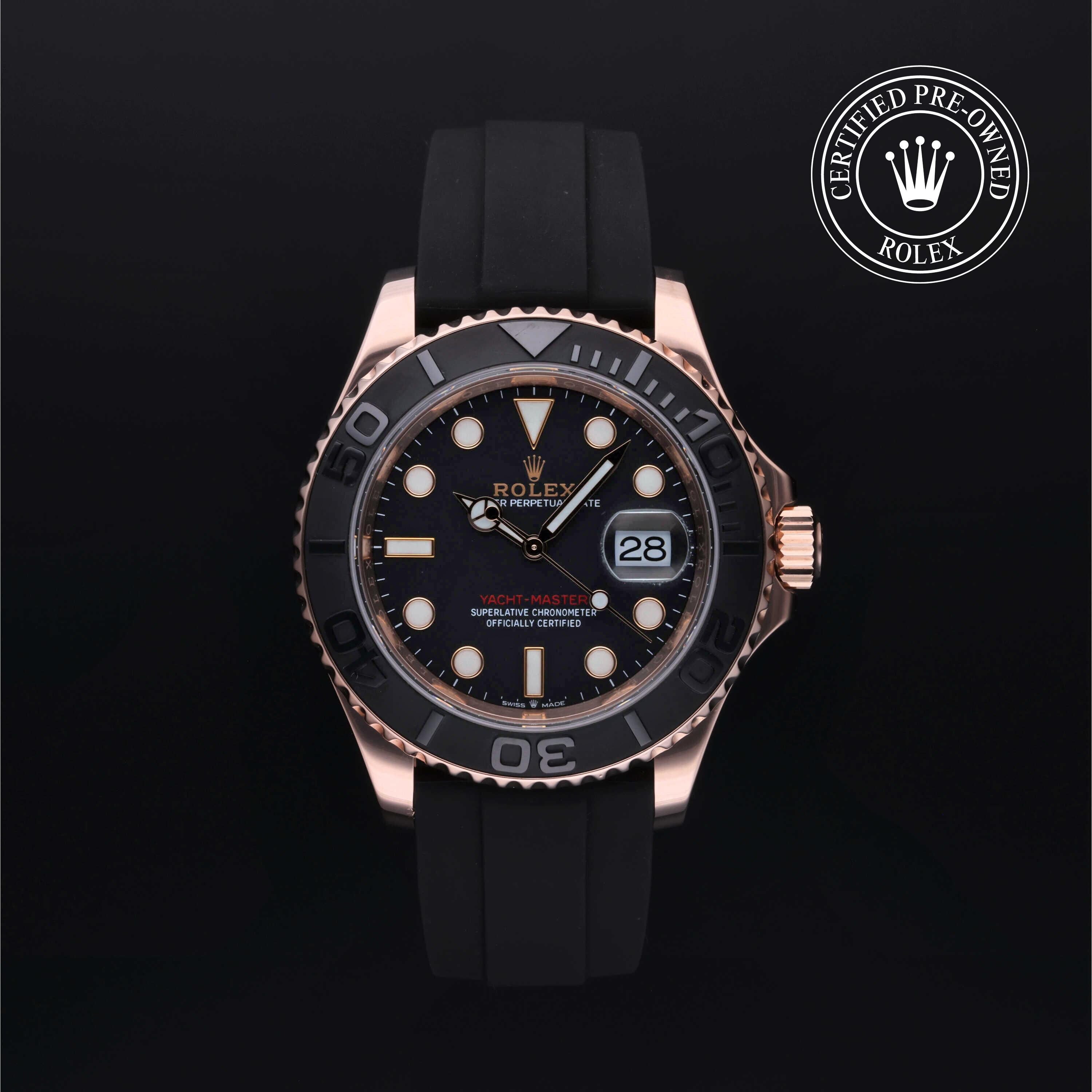 Rolex Certified Pre-owned Yacht-Master M126655-0002 front on black background