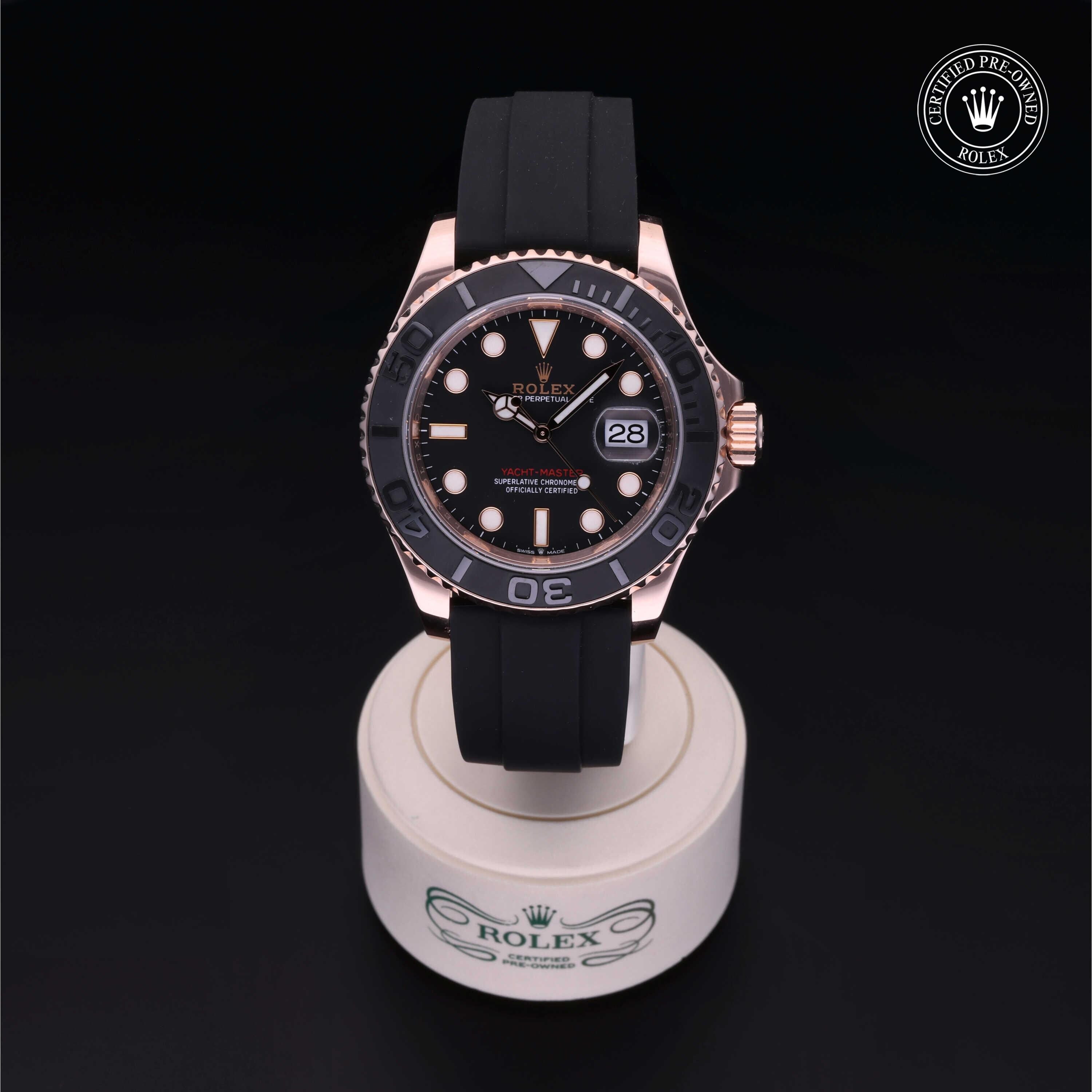 Rolex Certified Pre-owned Yacht-Master M126655-0002 front on black background