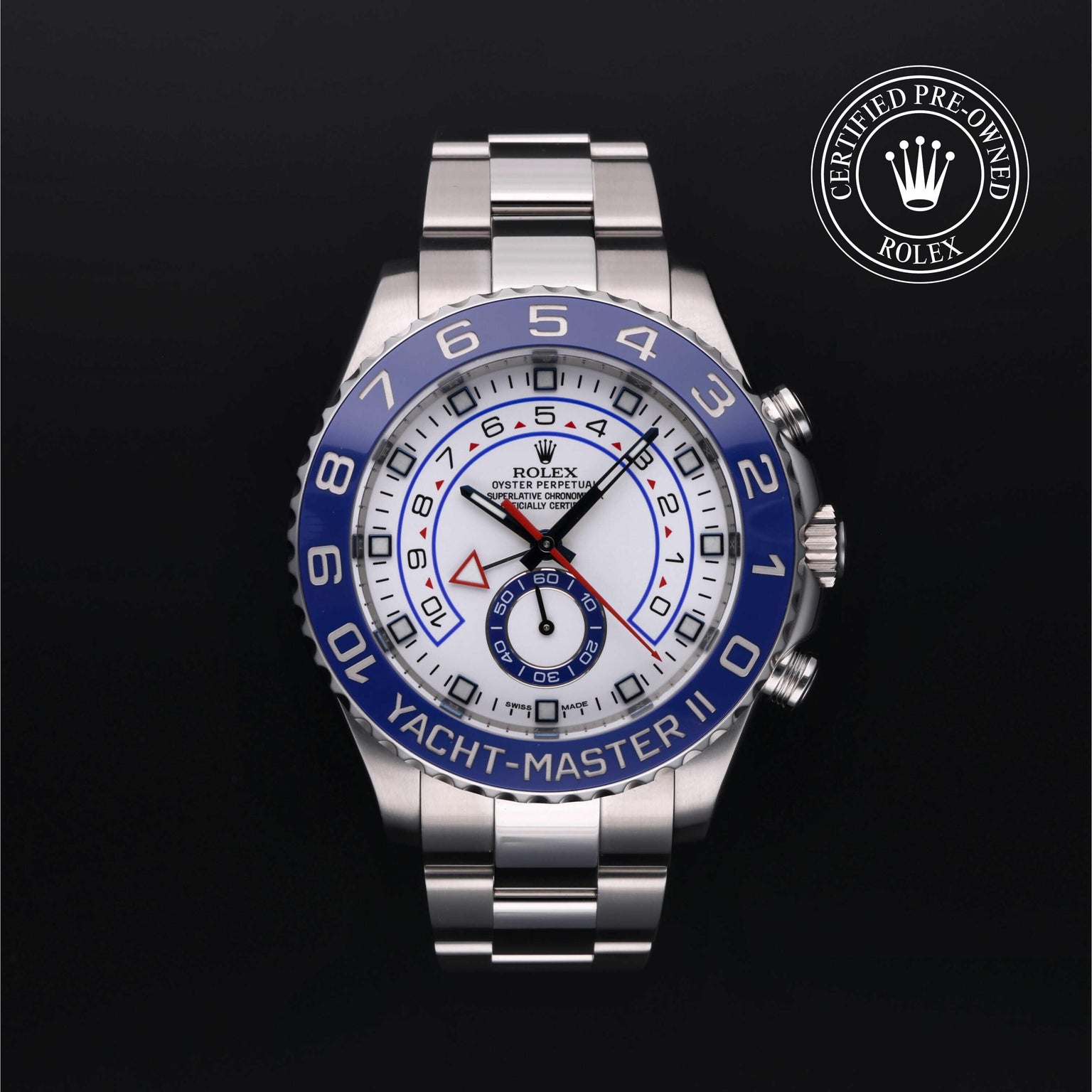 Rolex Certified Pre-owned Yacht-Master M116680-0001 front on black background