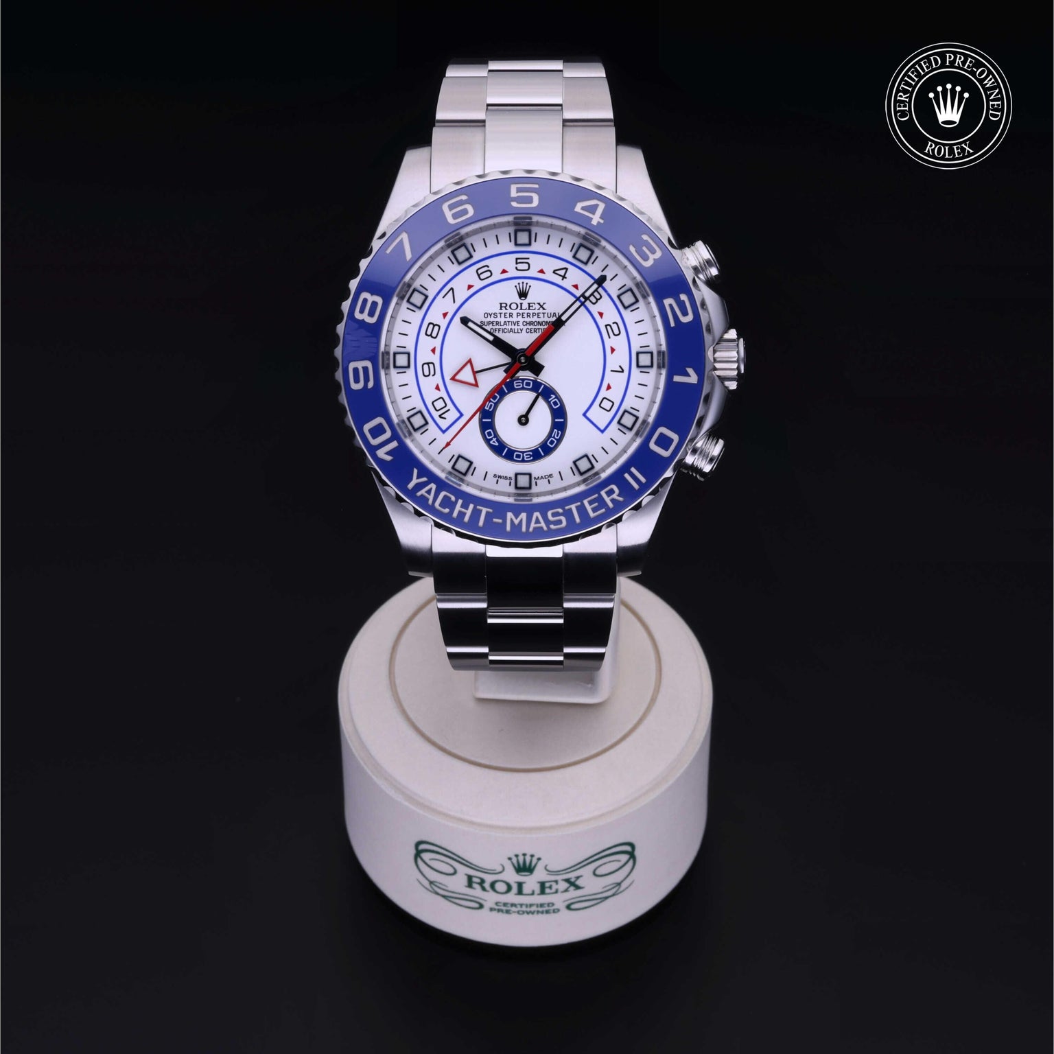 Rolex Certified Pre-owned Yacht-Master M116680-0001 front on black background