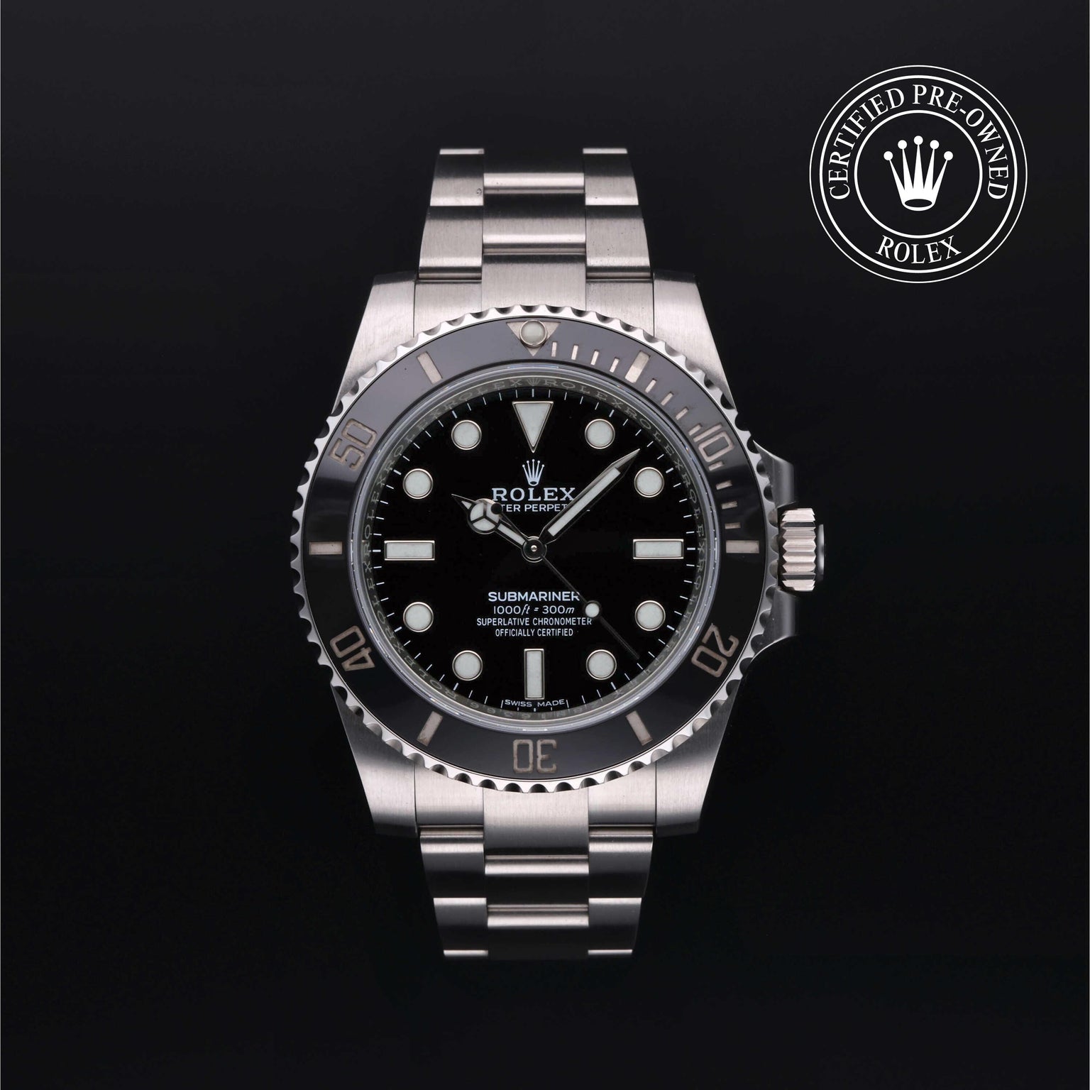 Rolex Certified Pre-owned Submariner M114060-0002 front on black background