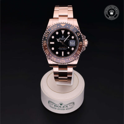 Rolex Certified Pre-owned GMT M126715CHNR-0001 front on black background