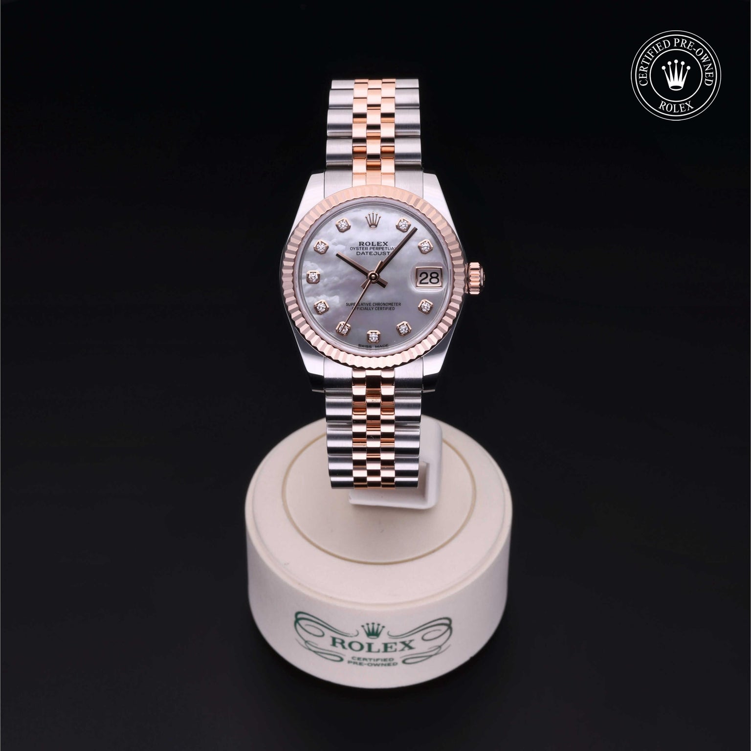 Rolex Certified Pre-owned Lady Datejust M178271-0060 front on black background