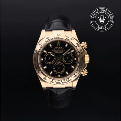 Rolex Certified Pre-owned Daytona M116518-0036 front on black background
