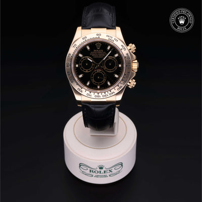 Rolex Certified Pre-owned Daytona M116518-0036 front on black background
