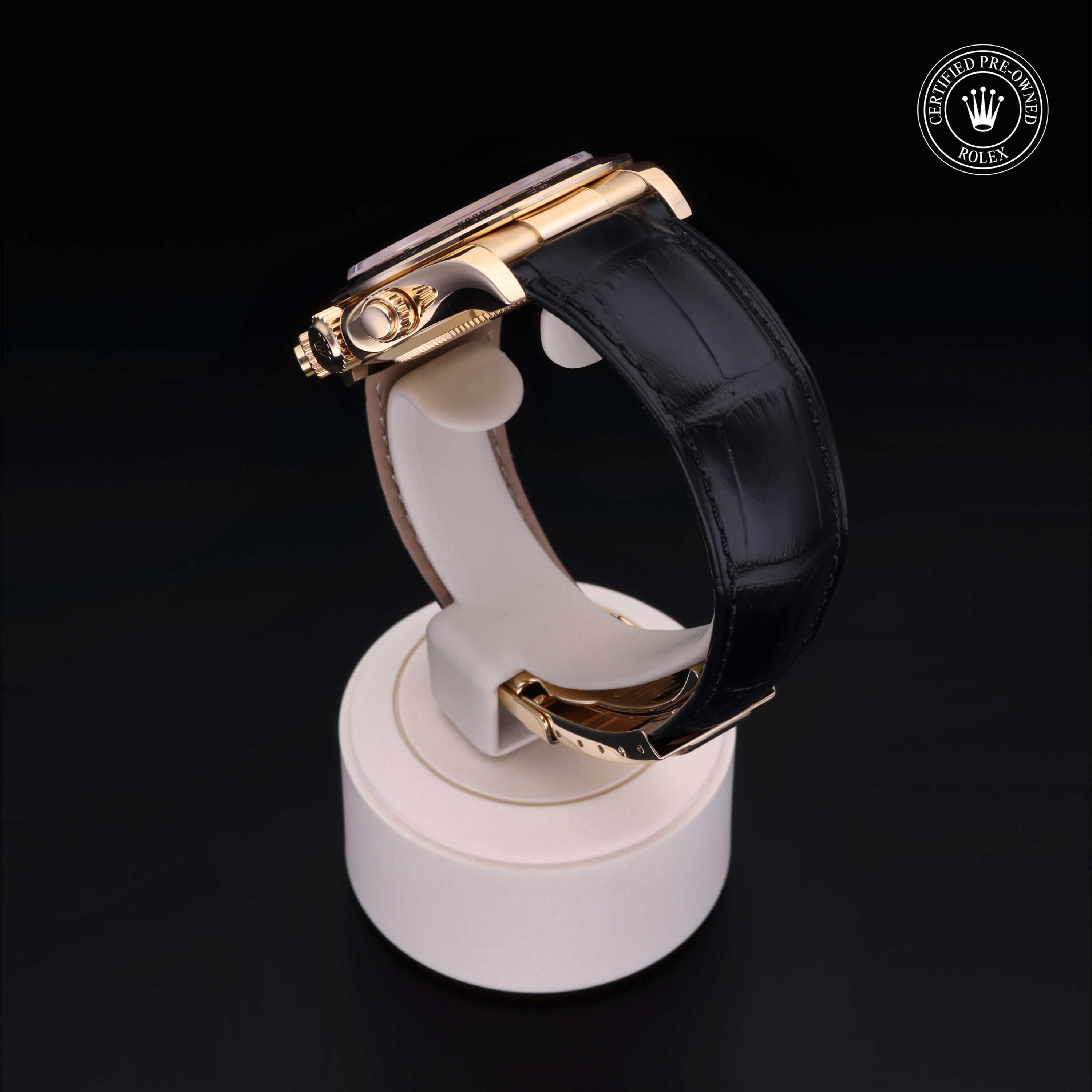 Rolex Certified Pre-owned Daytona M116518-0036 front on black background