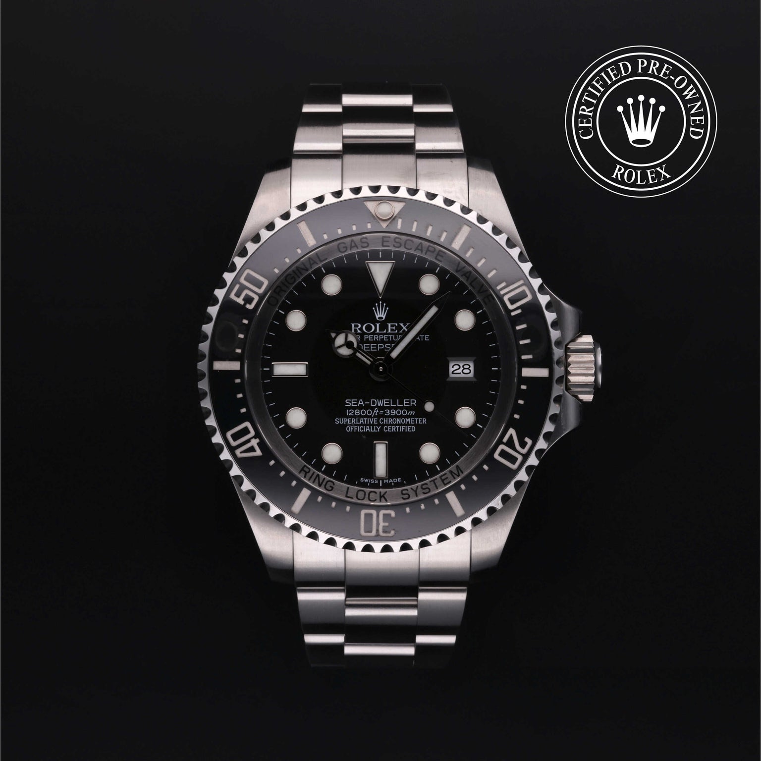 Rolex Certified Pre-owned Sea-Dweller M116660-0001 front on black background
