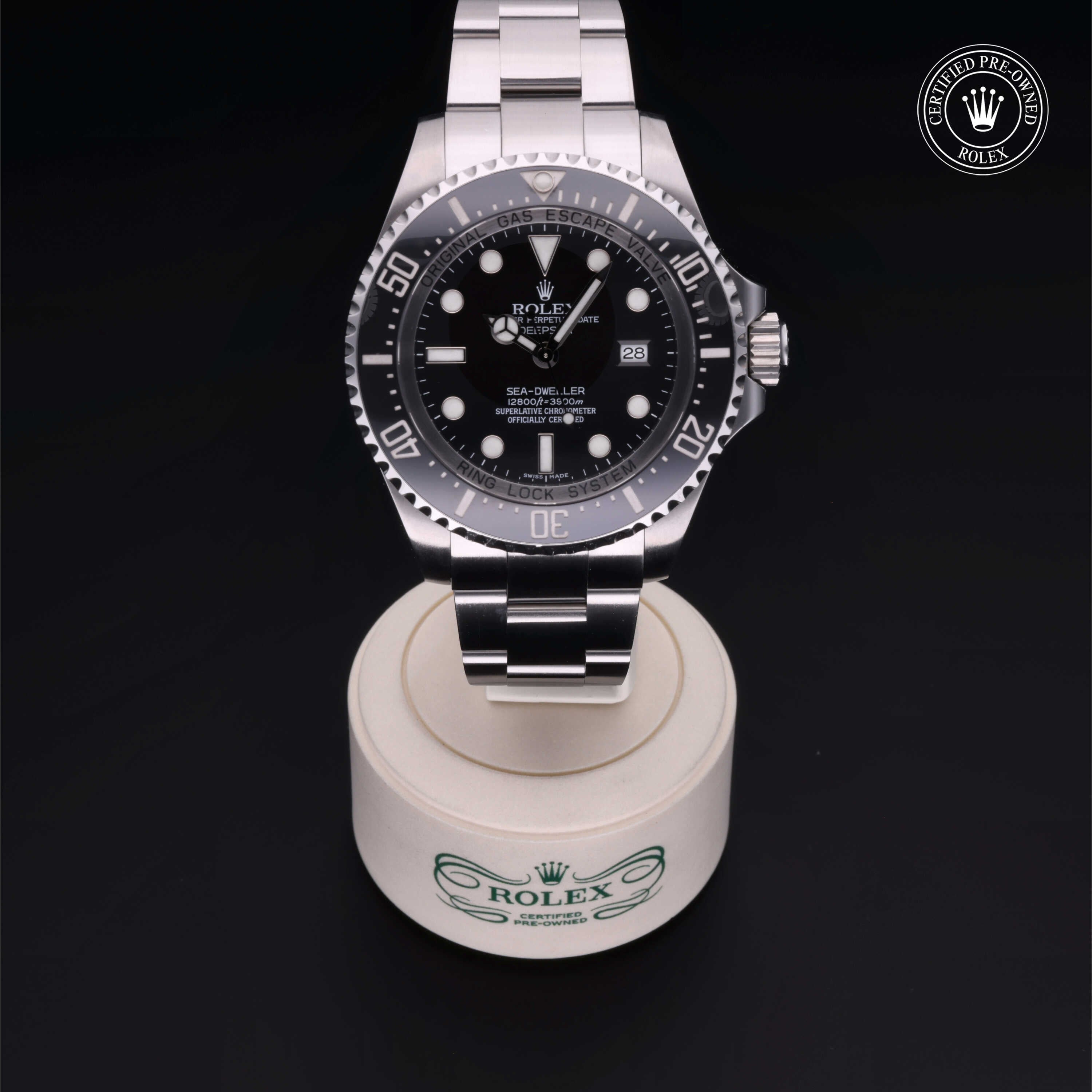 Rolex Certified Pre-owned Sea-Dweller M116660-0001 front on black background