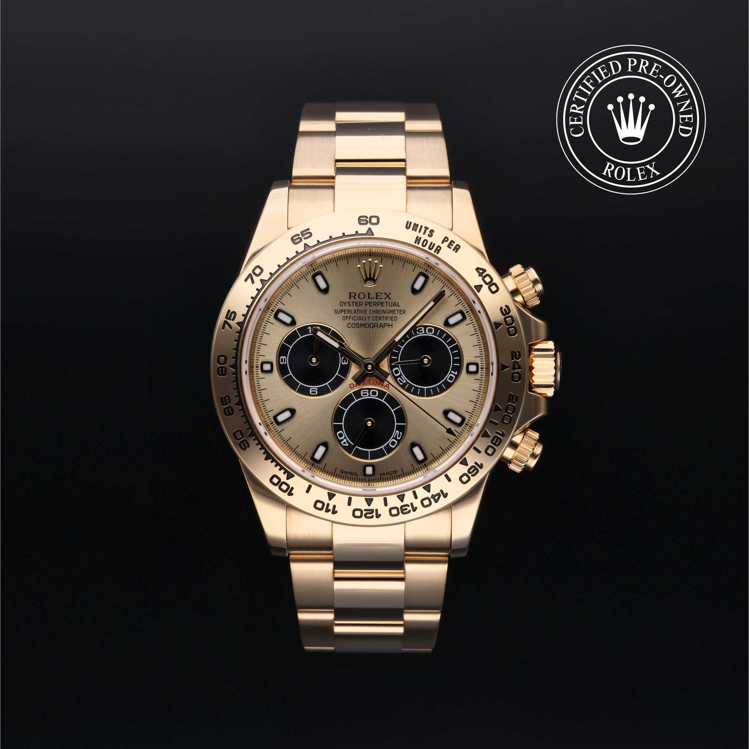Rolex Certified Pre-owned Daytona M116508-0014 front on black background