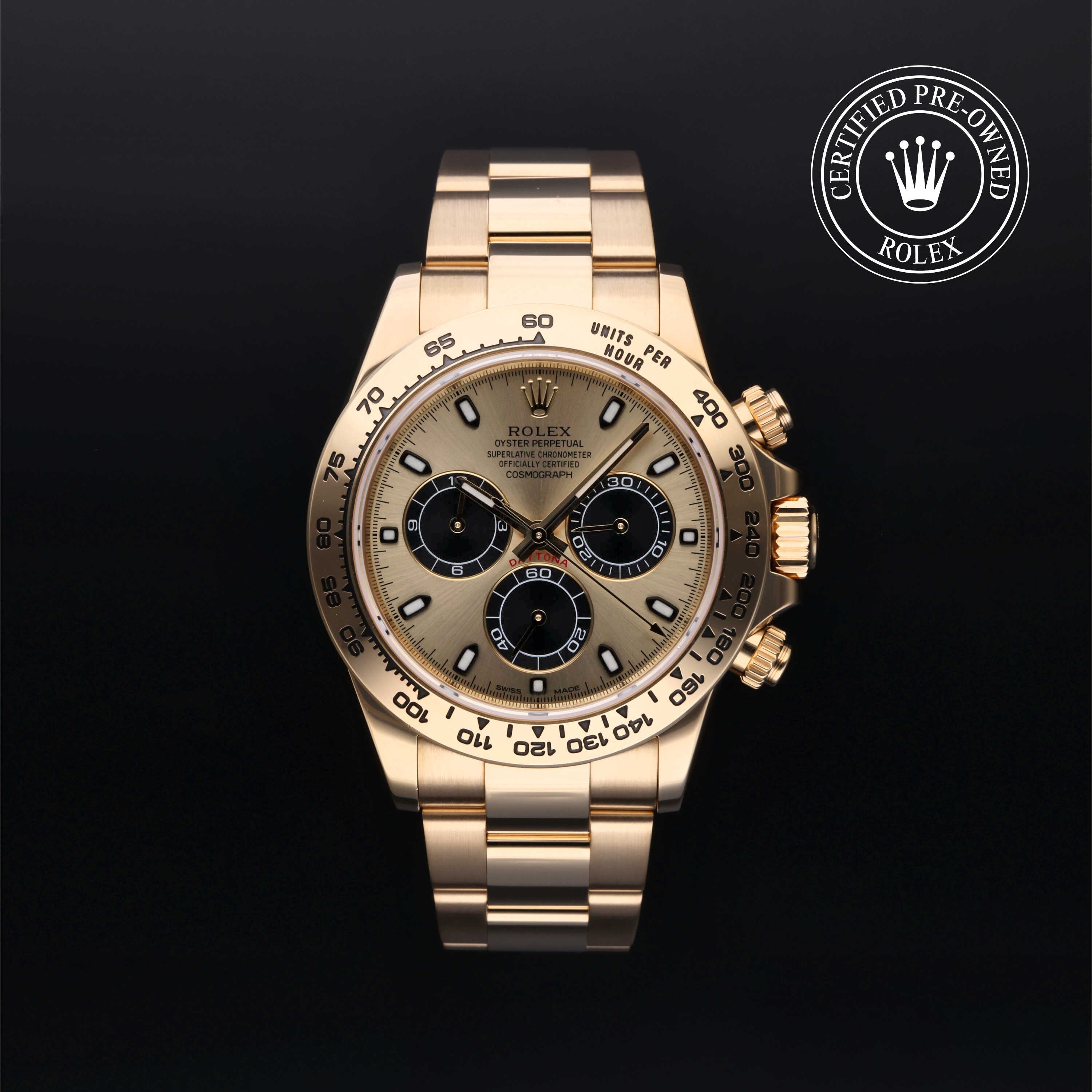 Rolex Certified Pre-owned Daytona M116508-0014 front on black background