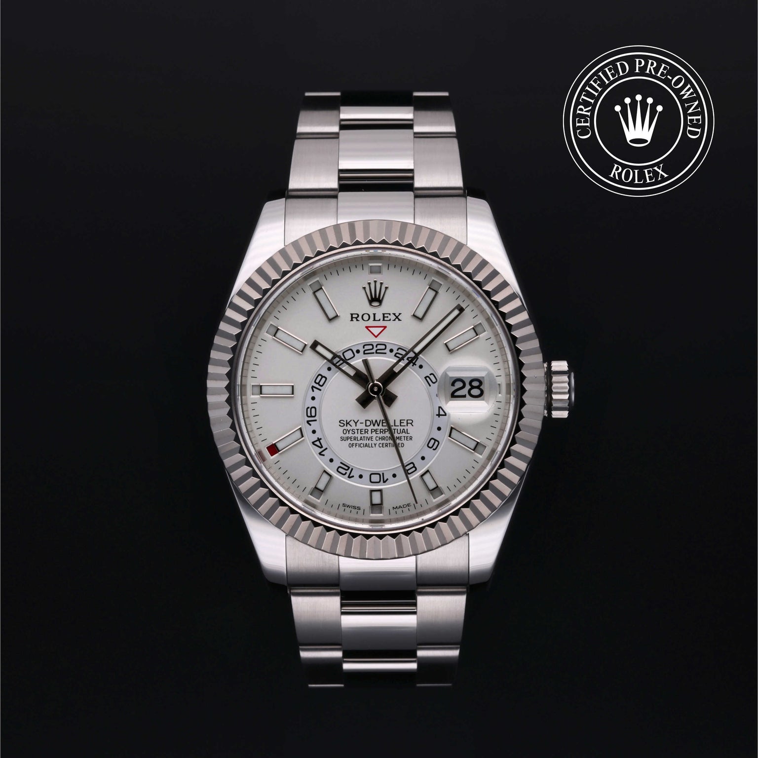 Rolex Certified Pre-owned Sky-Dweller M326934-0001 front on black background