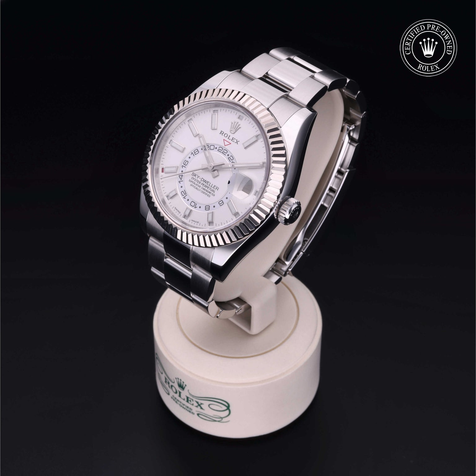 Rolex Certified Pre-owned Sky-Dweller M326934-0001 front on black background