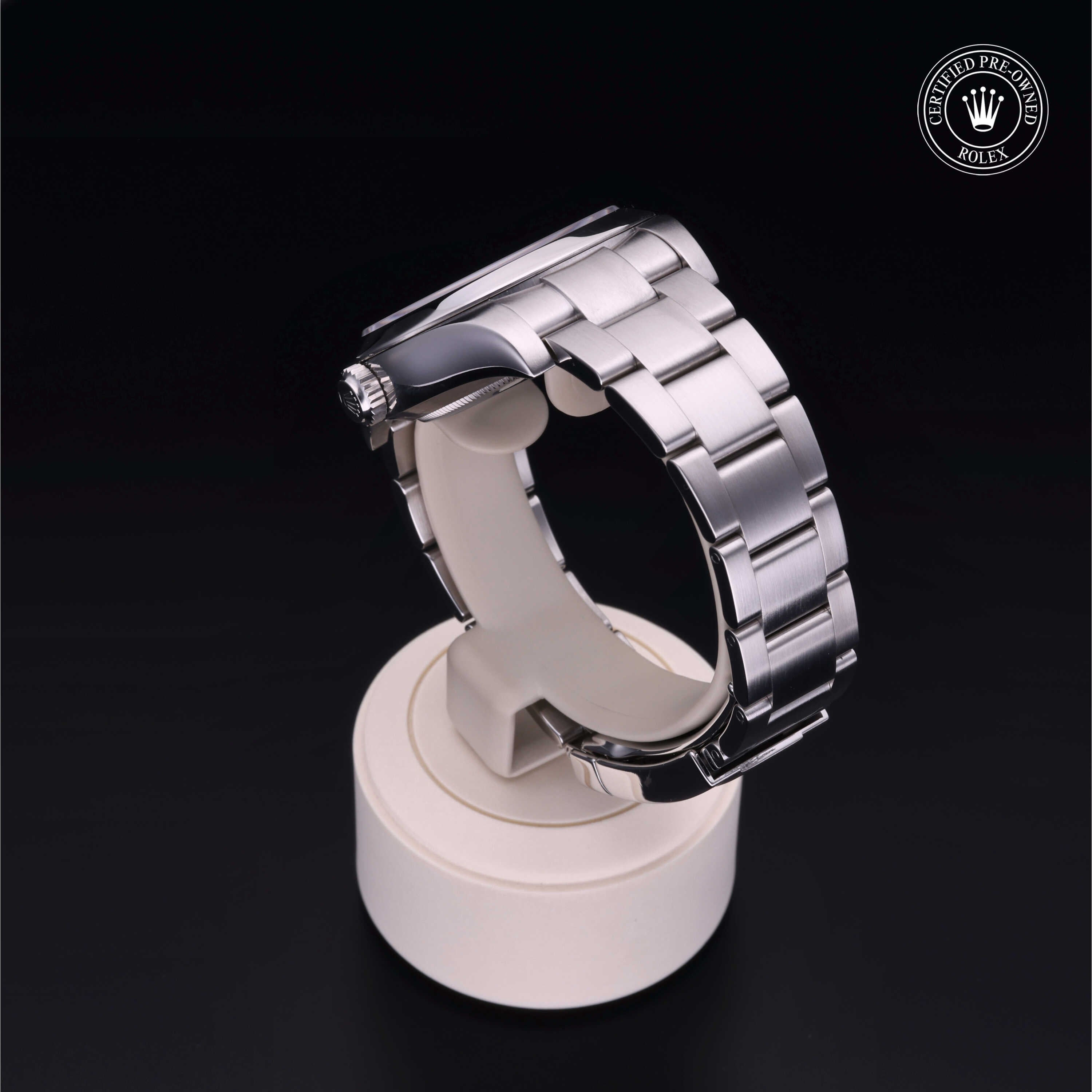 Rolex Certified Pre-owned Air-King M116900-0001 front on black background