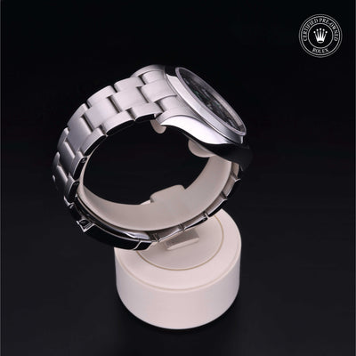 Rolex Certified Pre-owned Air-King M116900-0001 front on black background