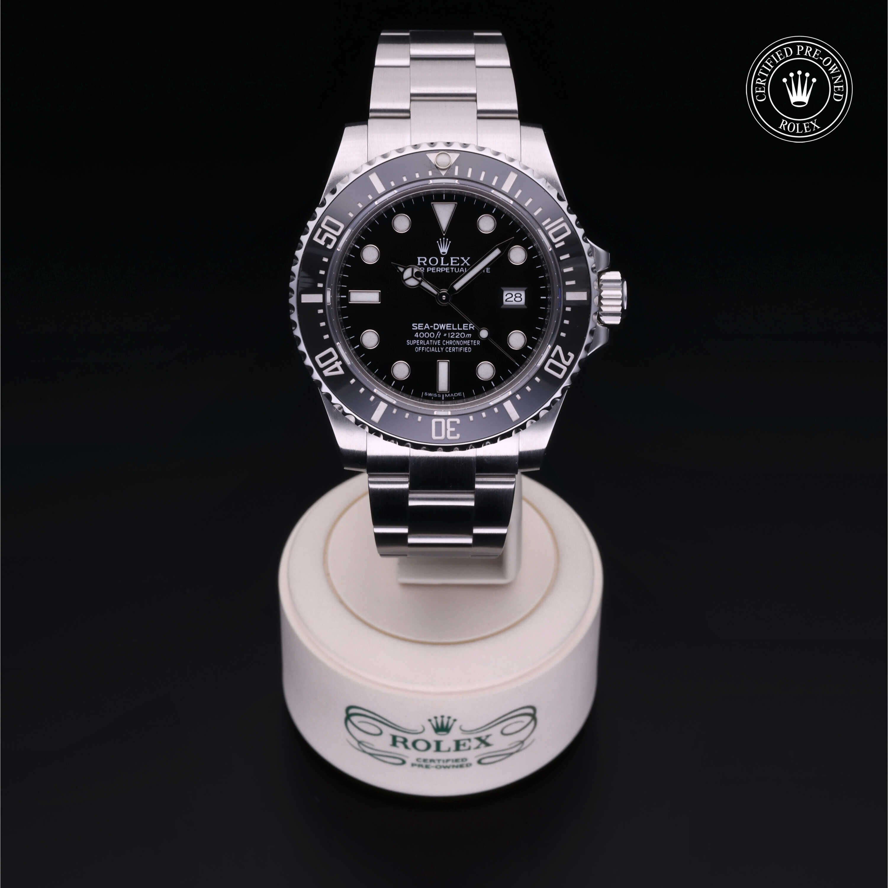 Rolex Certified Pre-owned Sea-Dweller M116600-0003 front on black background