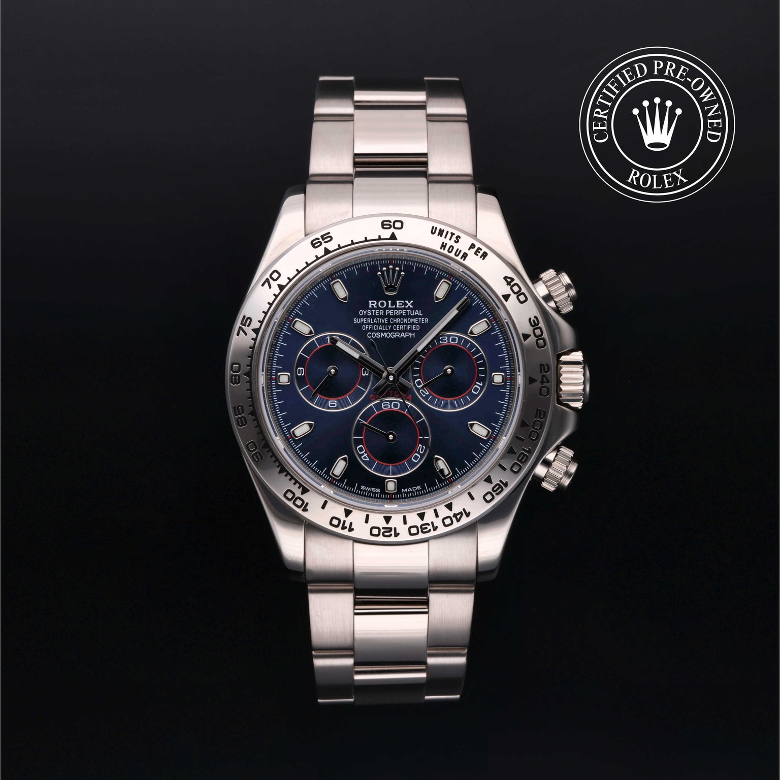 Rolex Certified Pre-owned Daytona M116509-0036 front on black background