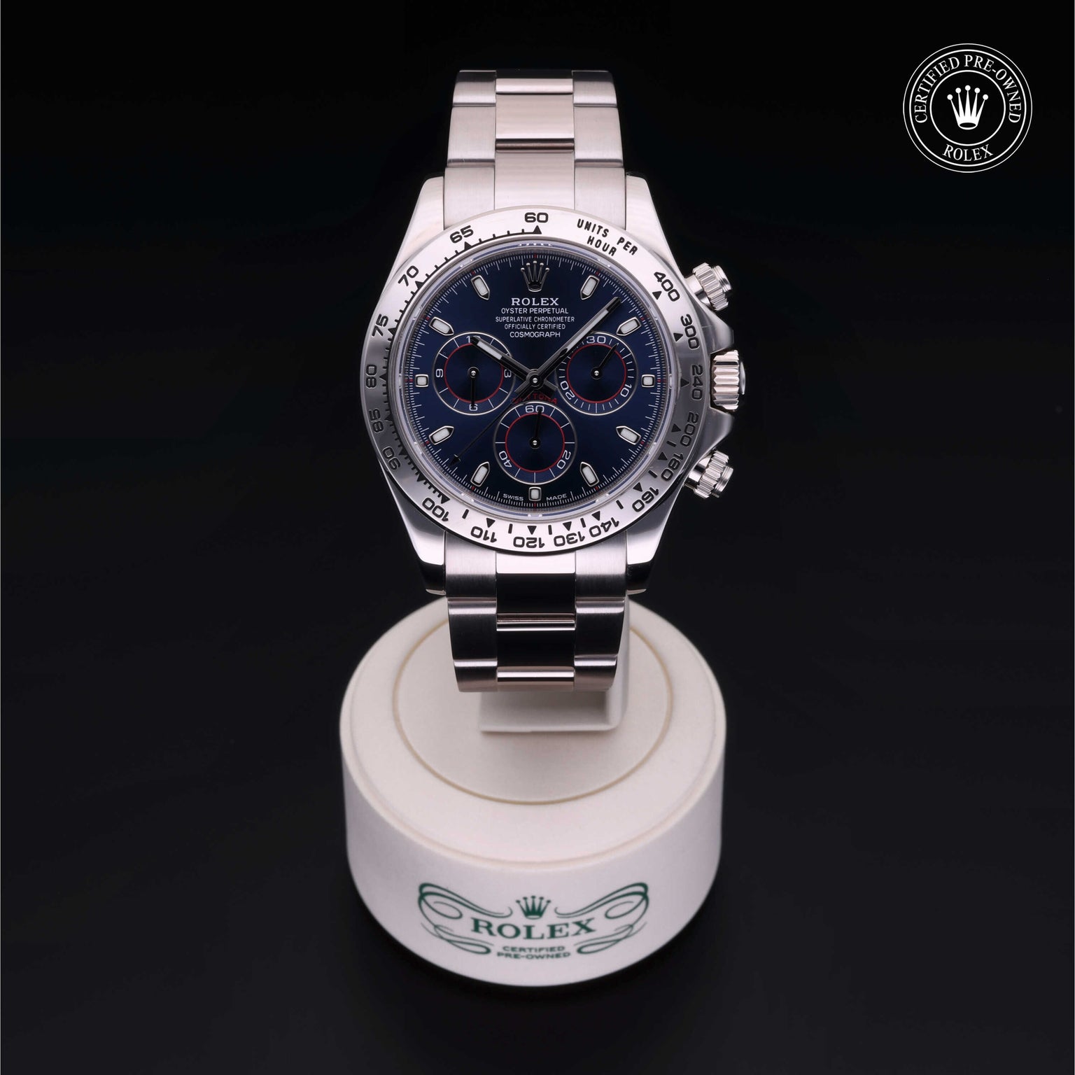 Rolex Certified Pre-owned Daytona M116509-0036 front on black background