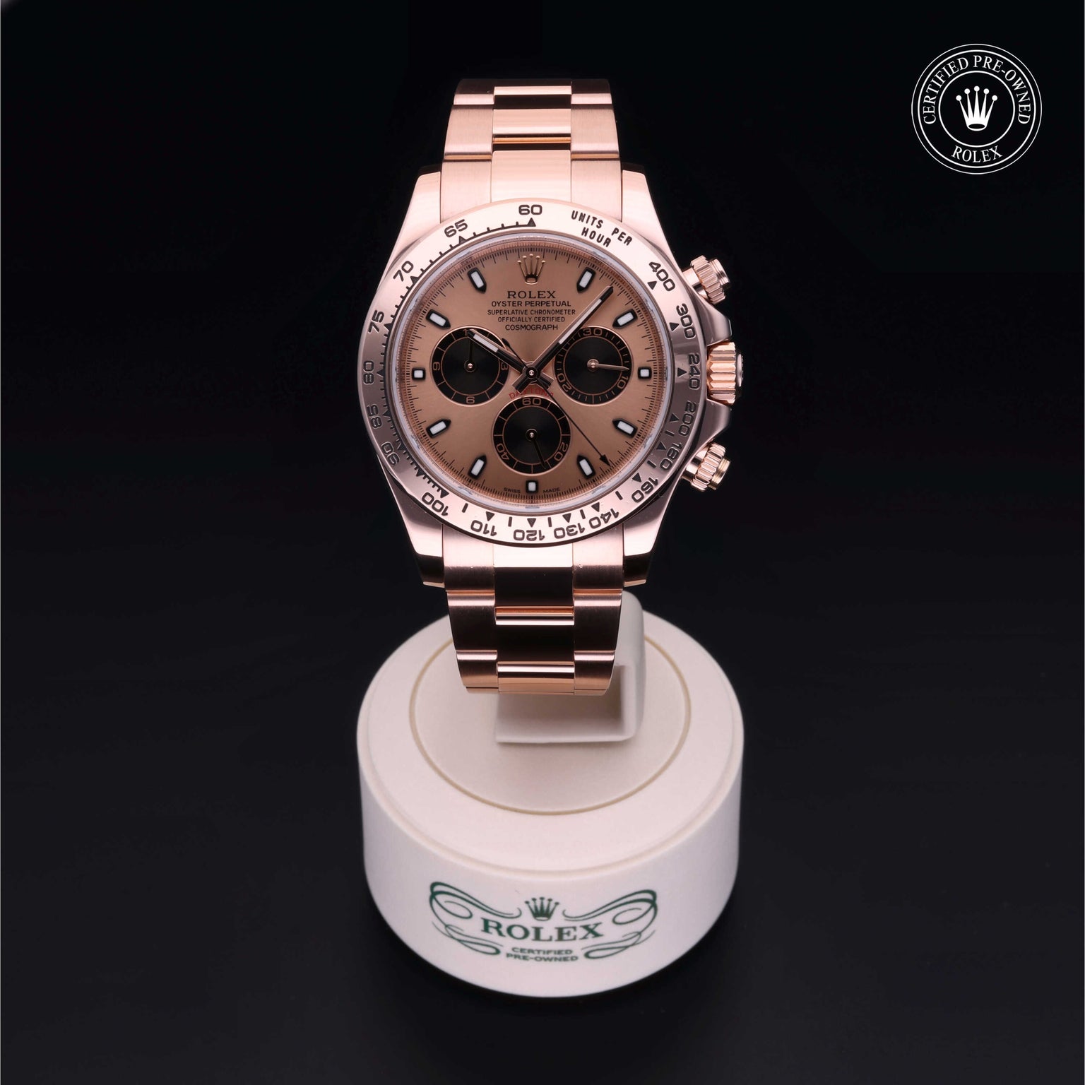 Rolex Certified Pre-owned Daytona M116505-0001 front on black background