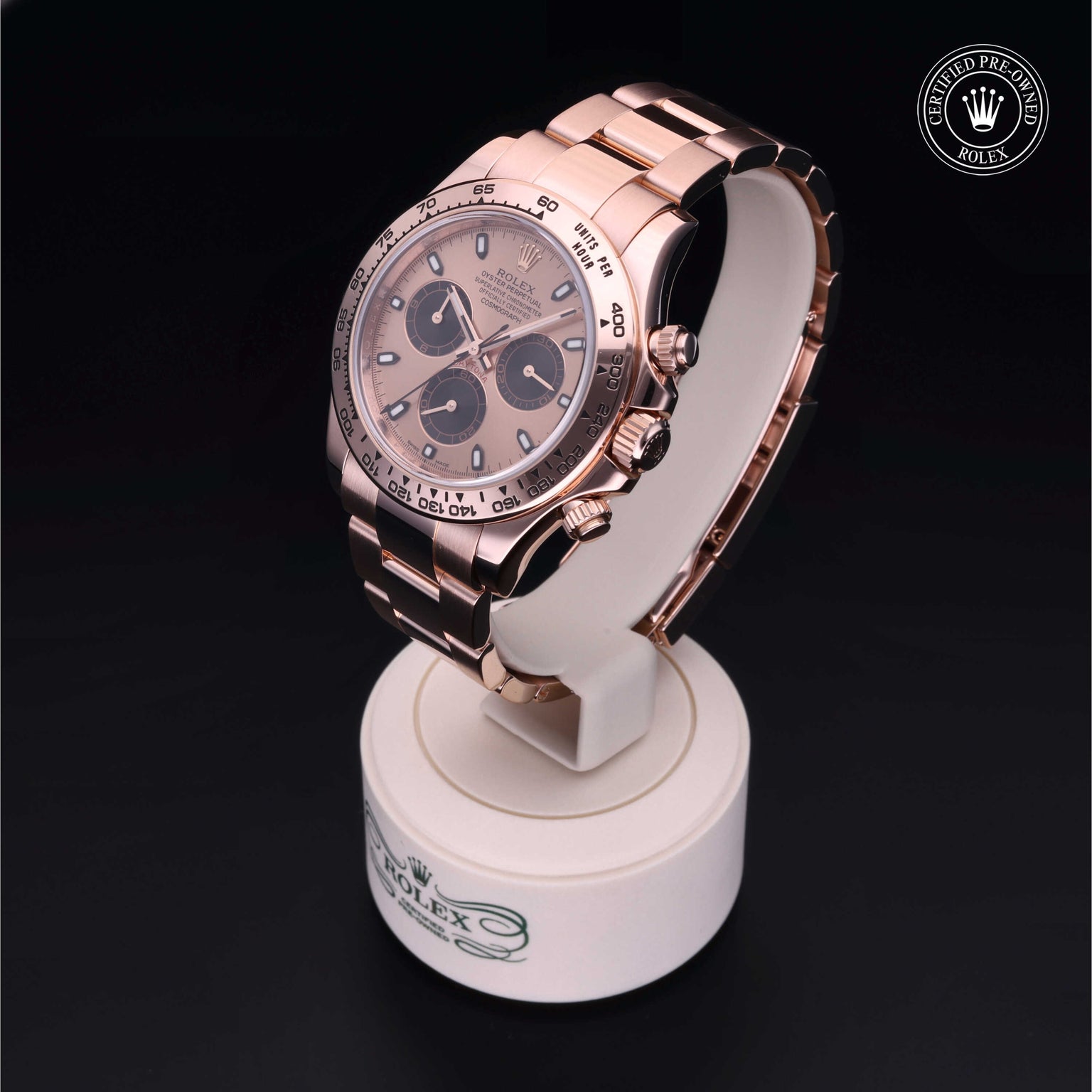 Rolex Certified Pre-owned Daytona M116505-0001 front on black background