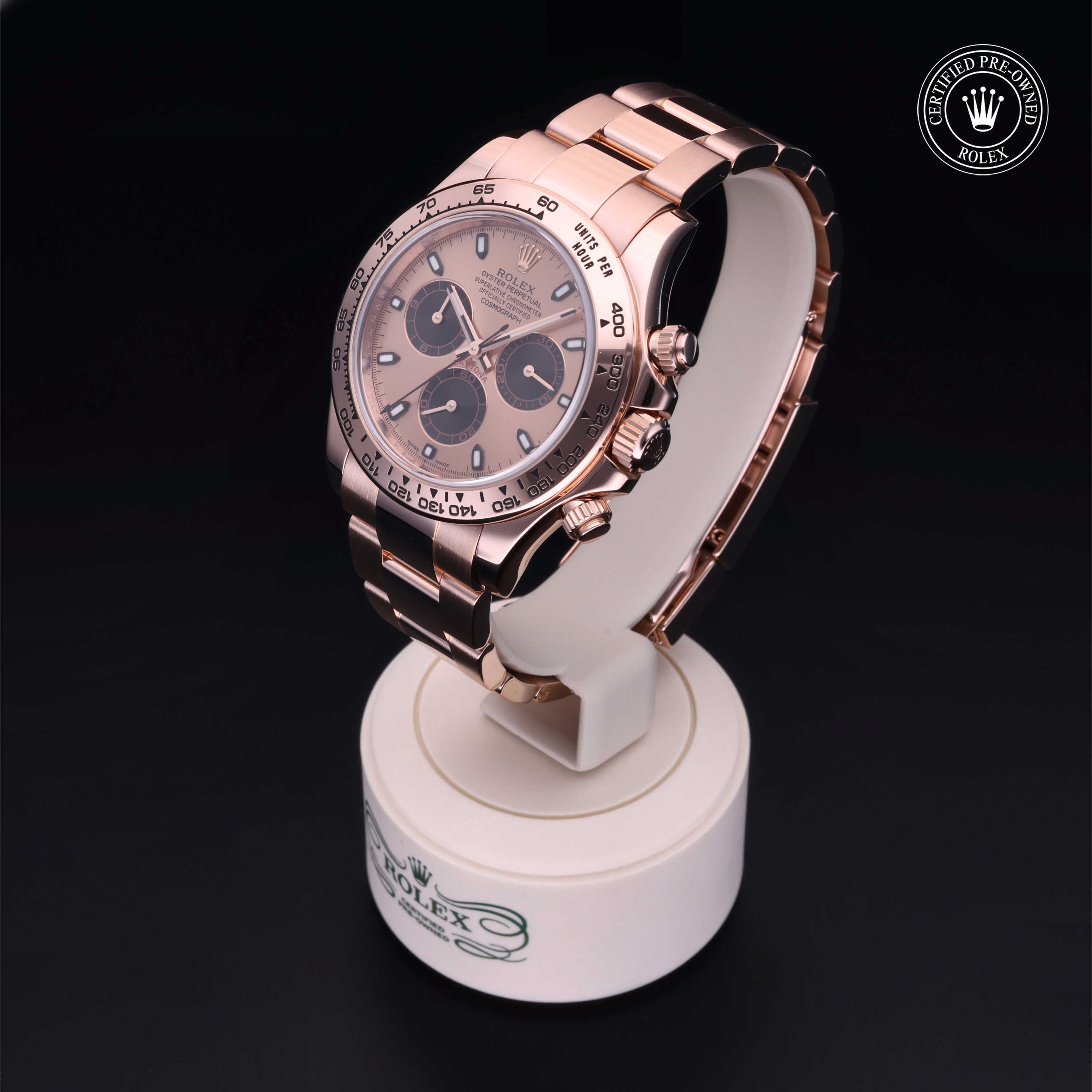 Rolex Certified Pre-owned Daytona M116505-0001 front on black background