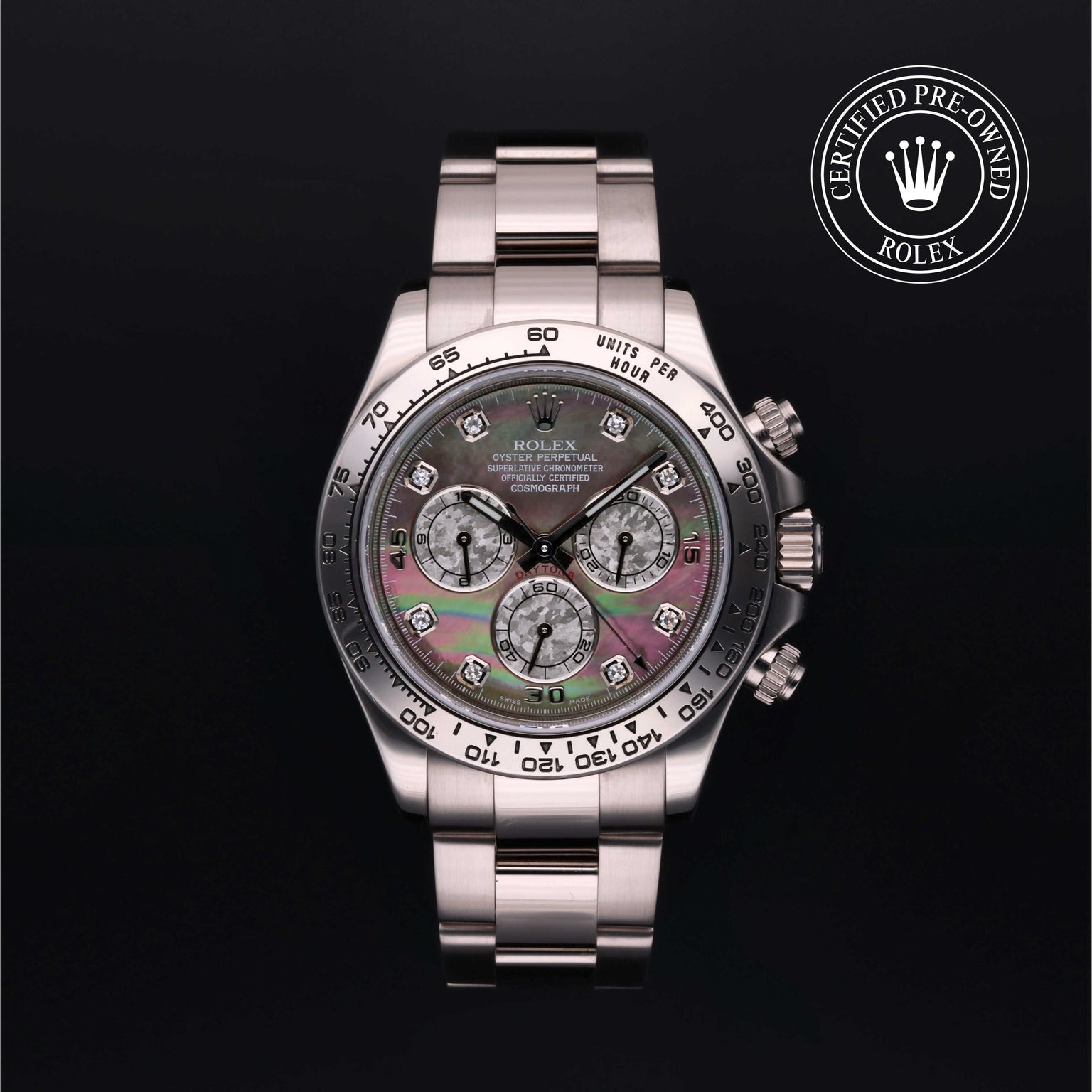Rolex Certified Pre-owned Daytona M116509-0044 front on black background