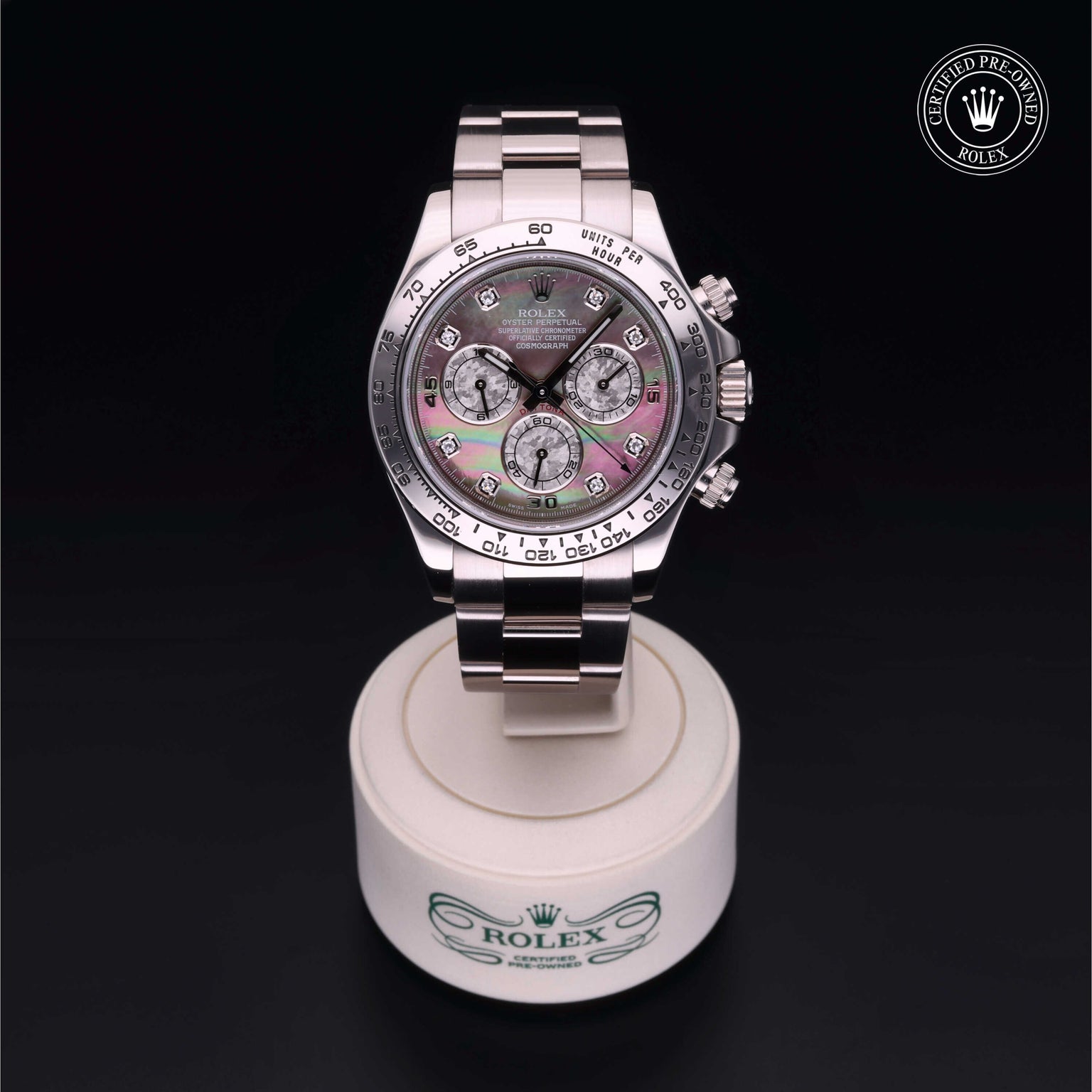 Rolex Certified Pre-owned Daytona M116509-0044 front on black background