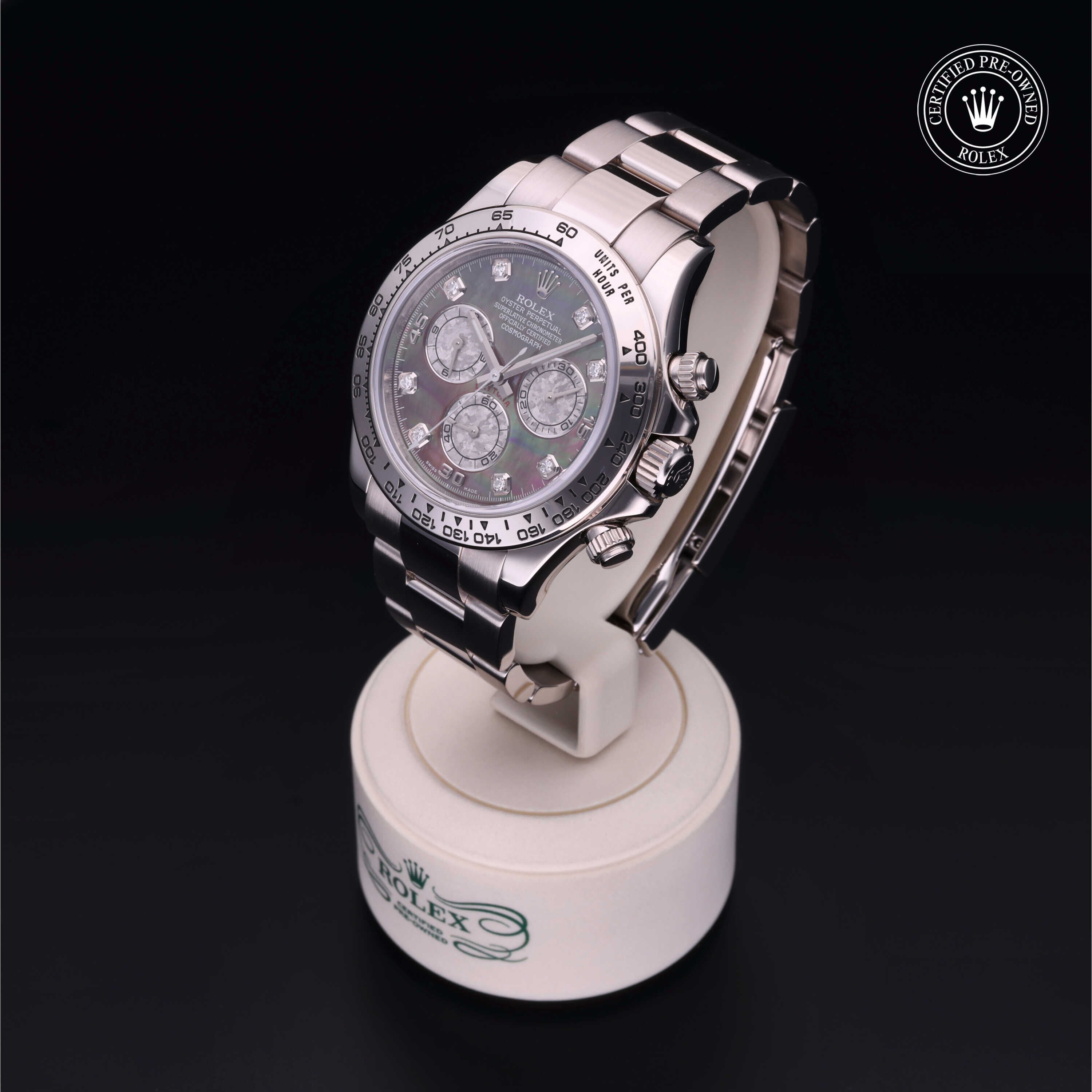 Rolex Certified Pre-owned Daytona M116509-0044 front on black background