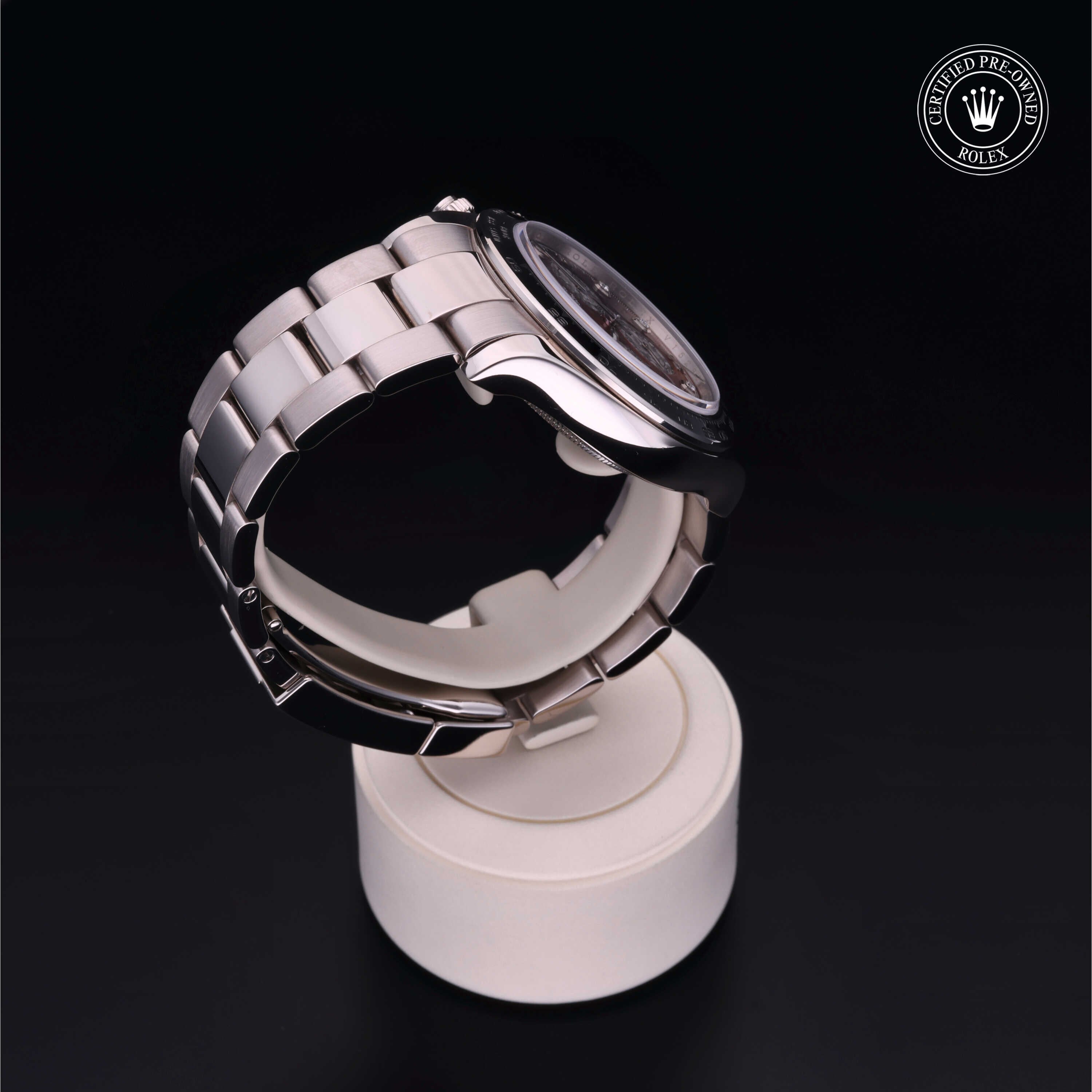 Rolex Certified Pre-owned Daytona M116509-0044 front on black background