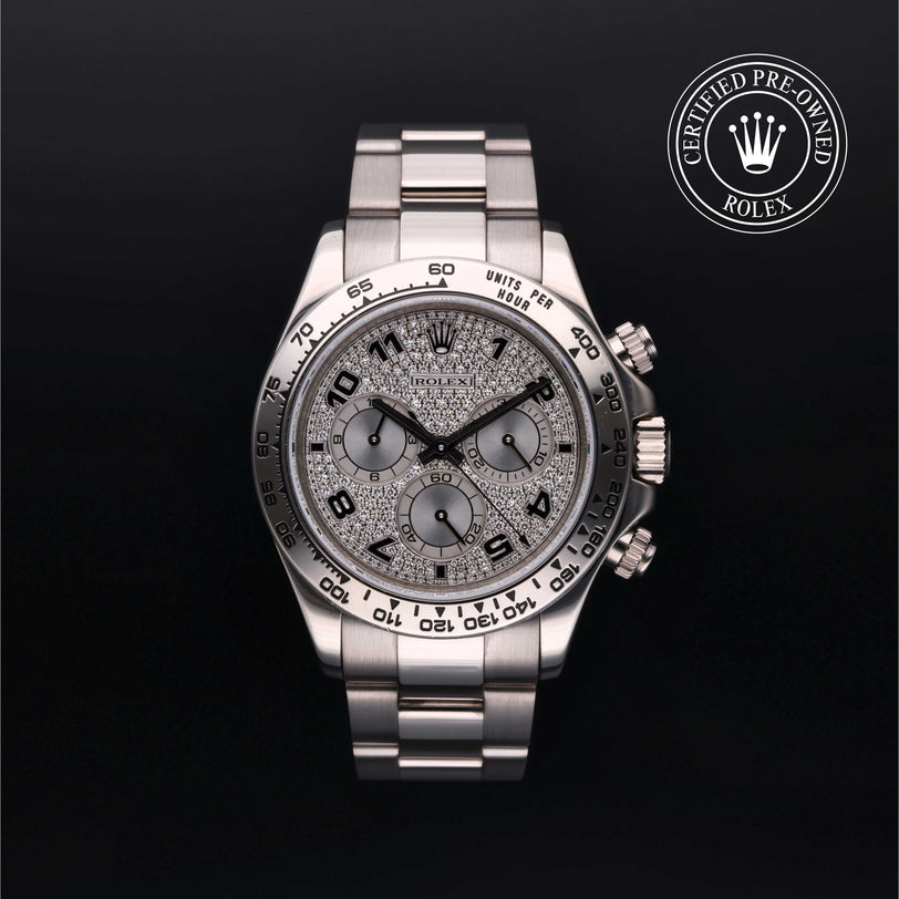 Rolex Certified Pre-owned Daytona M116509-0025 front on black background